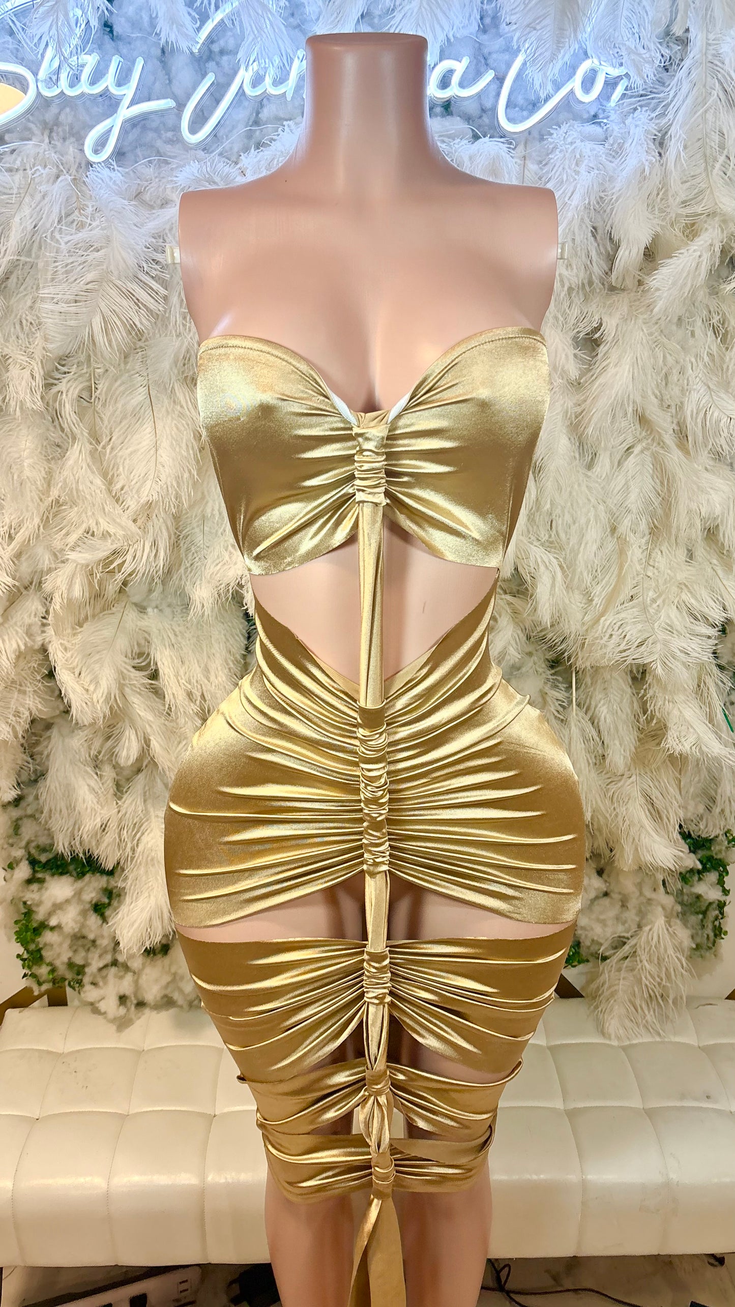Take Me Through There Cut Out Mini Dress - Gold