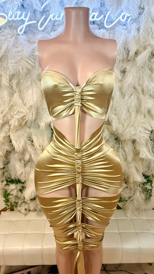 Take Me Through There Cut Out Mini Dress - Gold