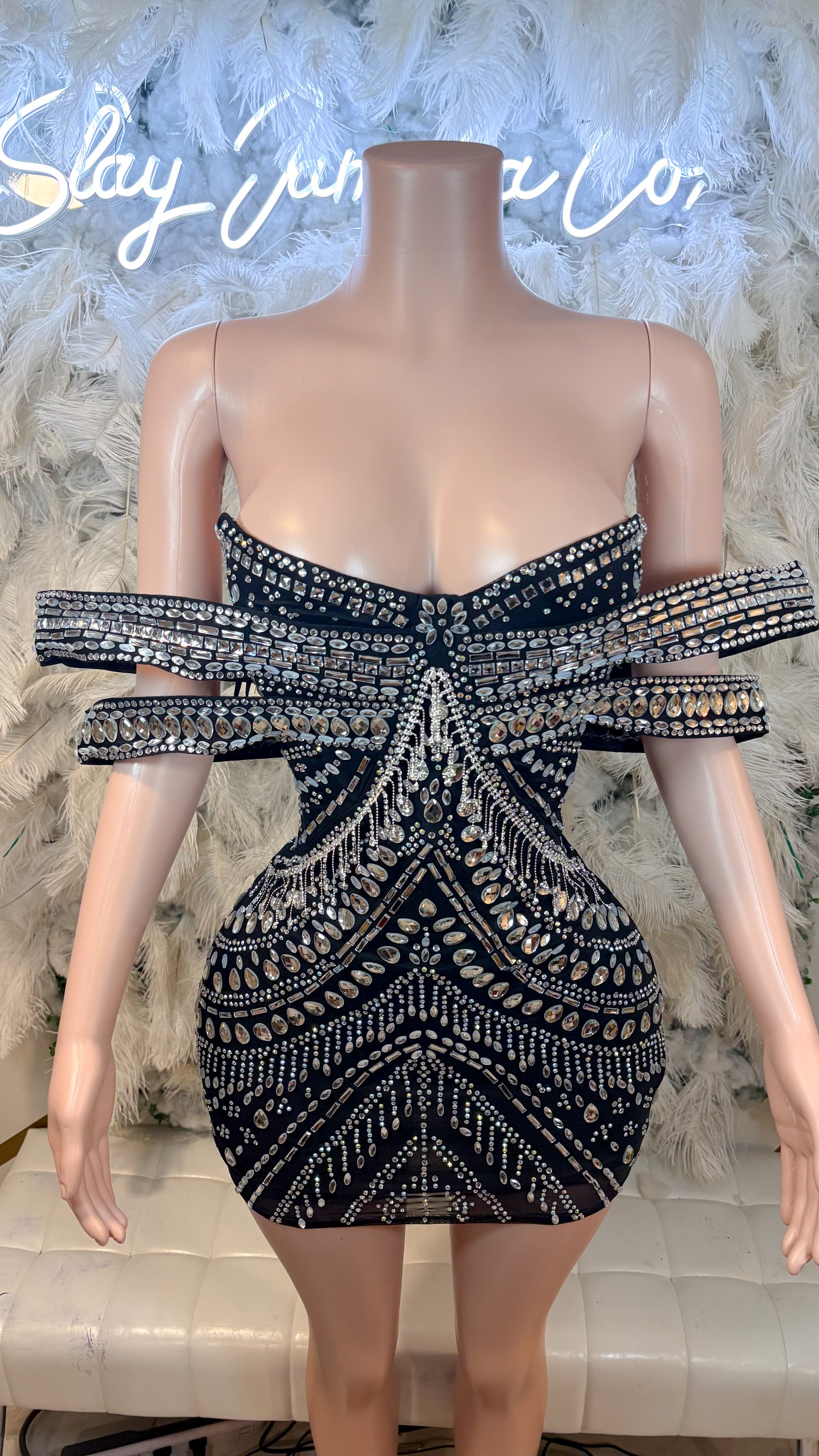 Ready To Ship Her Majesty Rhinestone Mini Dress