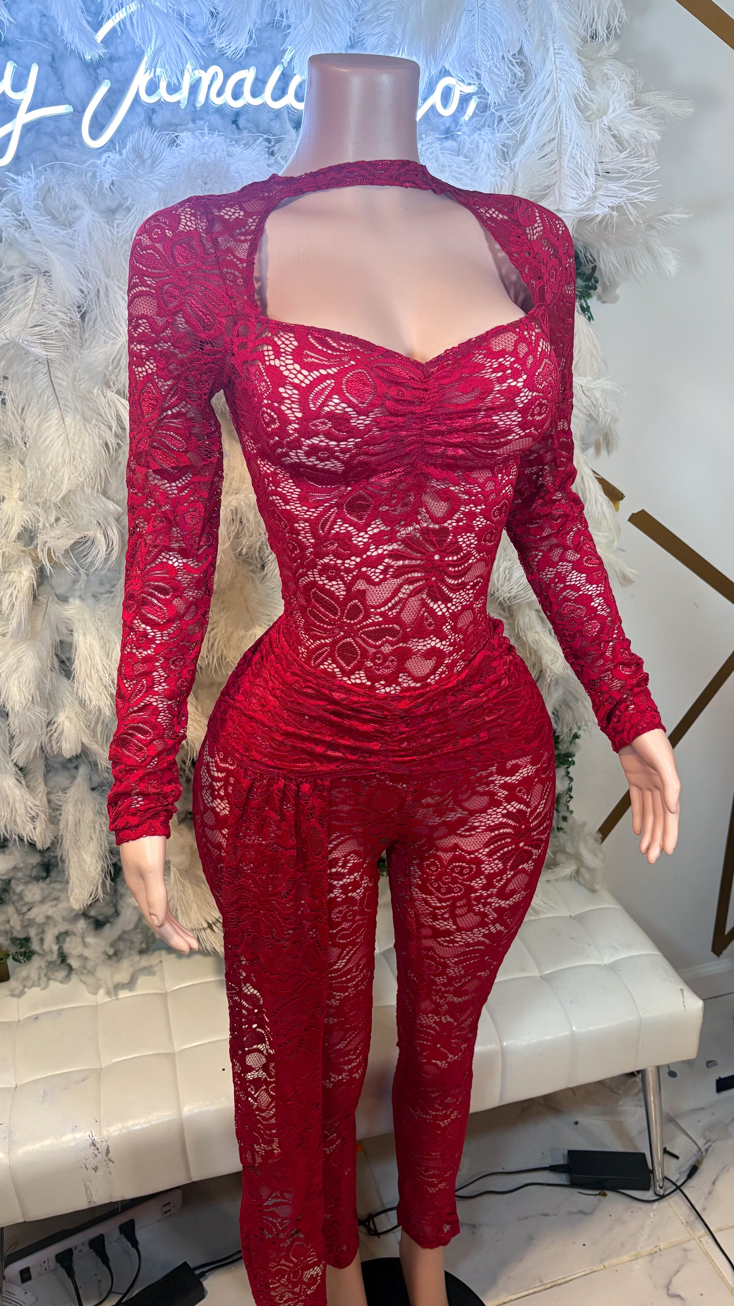 Midnight Luxuries Mesh Two Piece Pants Set - Burgundy