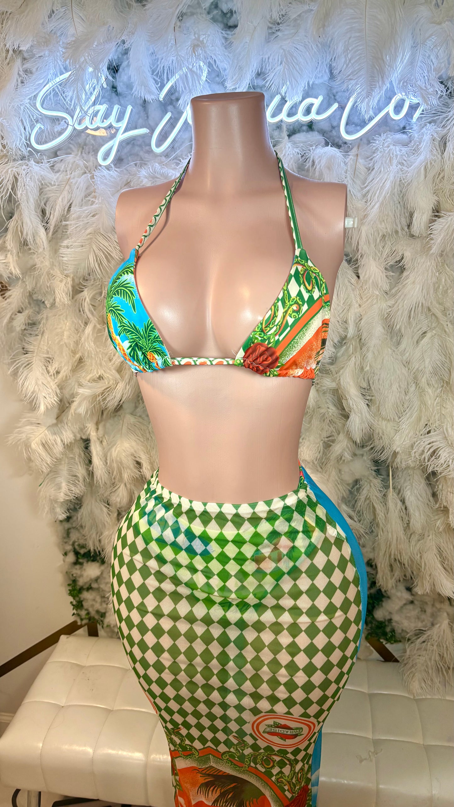 READY TO SHIP Miss Caicos Three Piece Skirt Set With Matching Headscarf