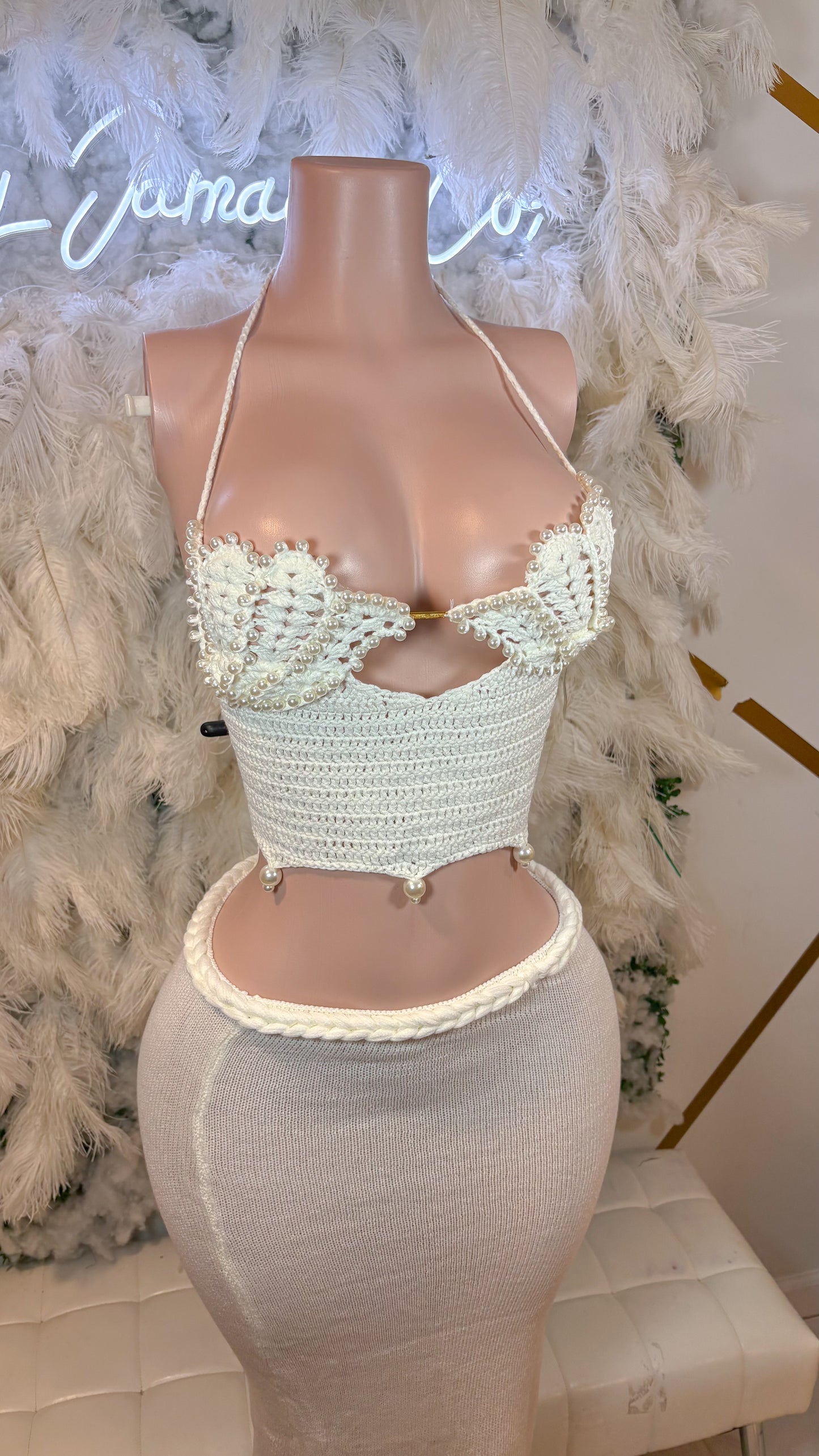 Seashell Dreams Knitted Pearl Crochet Skirt Set