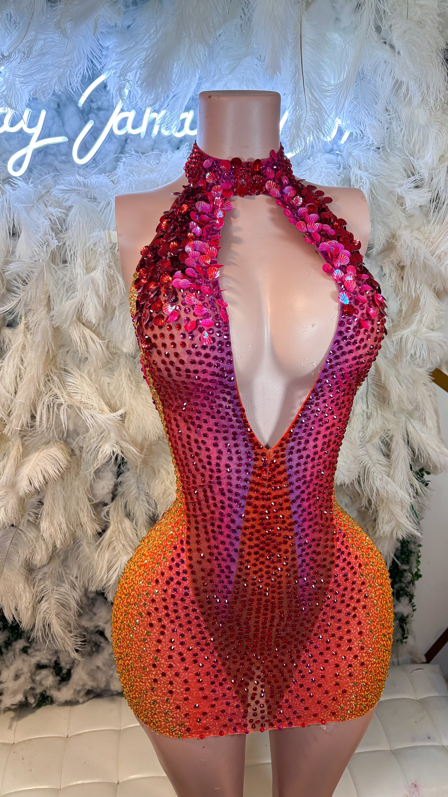 Aurora Mist Rhinestone Mini Dress