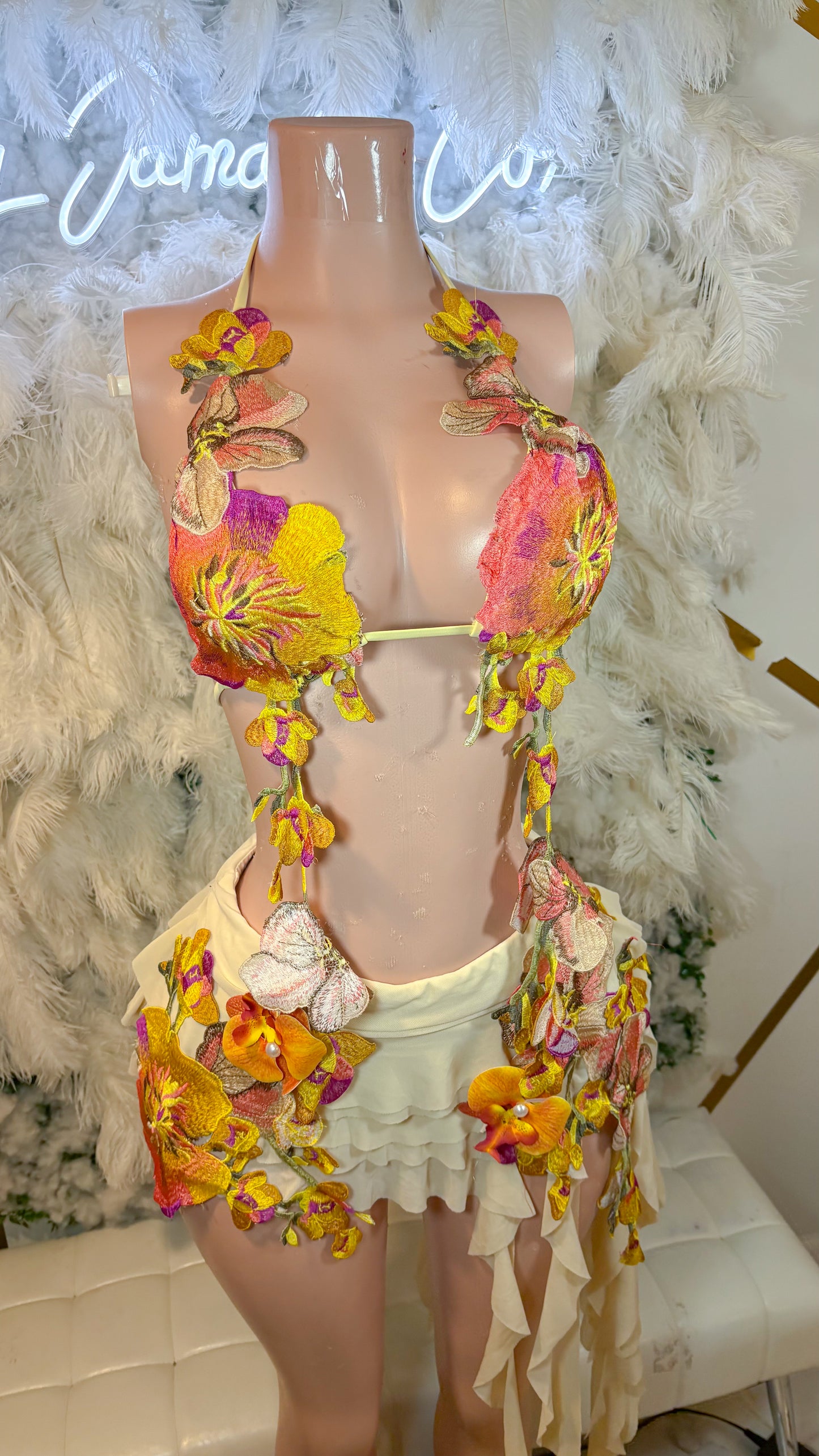 Hawaiian Mojito Sunrise Floral Skirt Set - Yellow Combo
