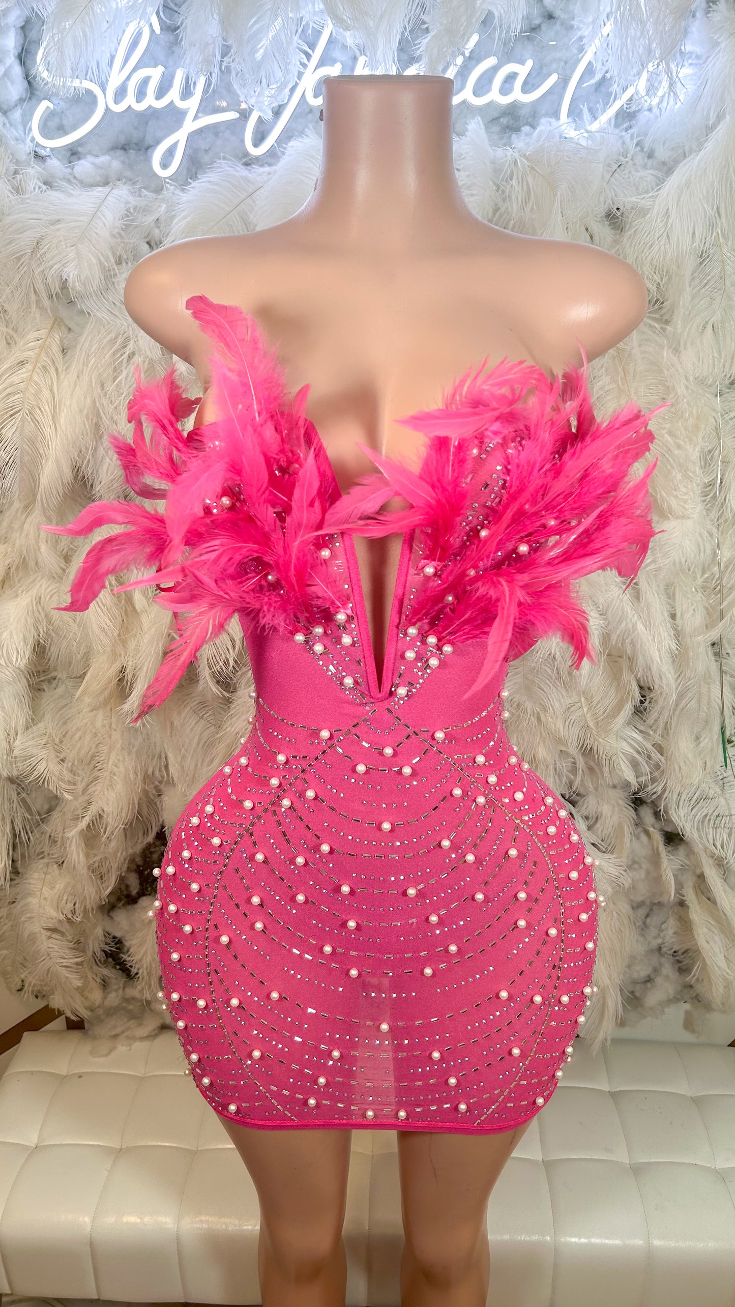Baddest In The Room Pearl Mesh Mini Dress - Pink