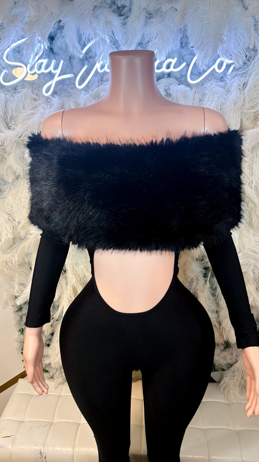 Femme Aura Fur Jumpsuit - Black