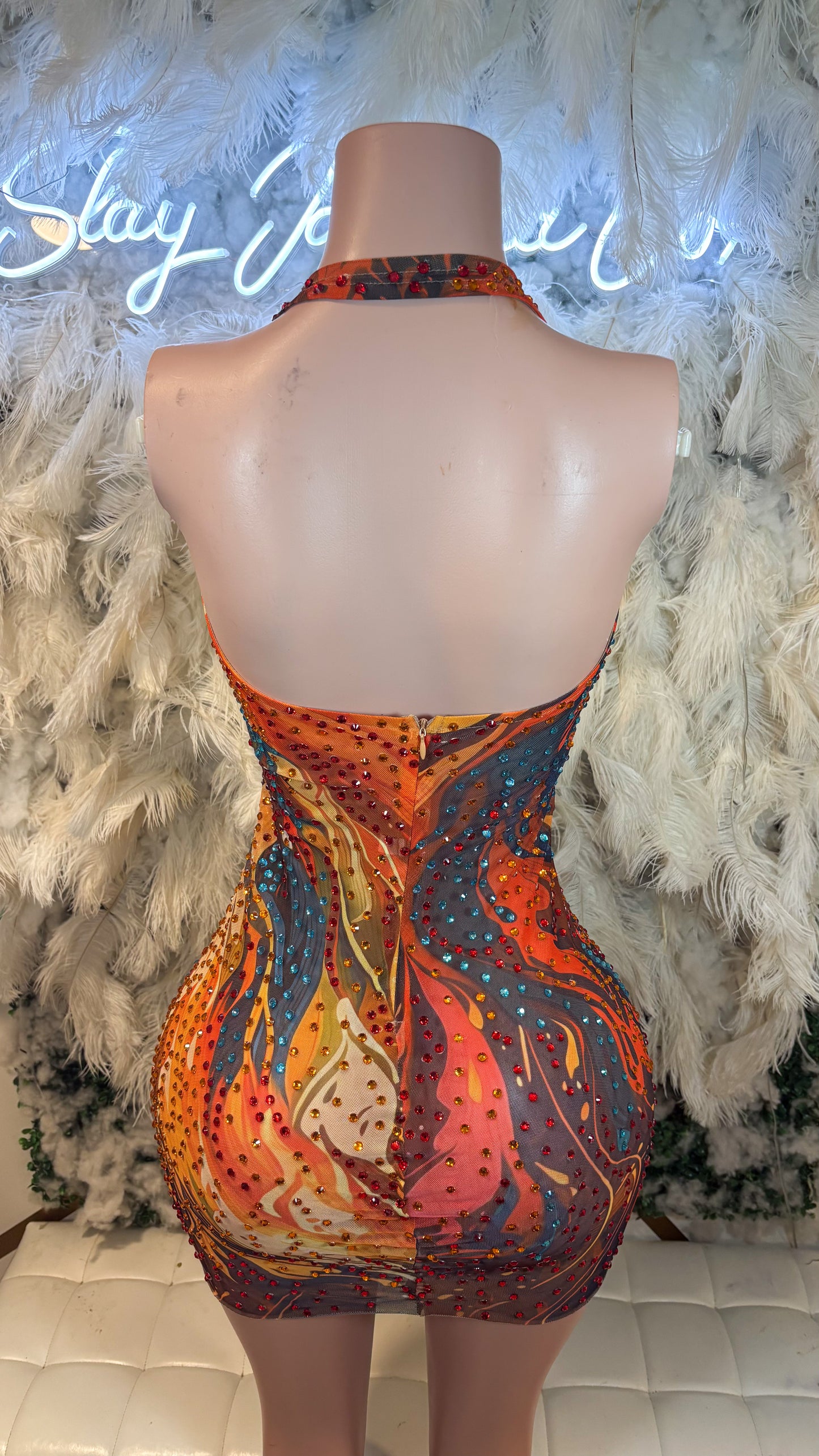 READY TO SHIP Essence Of Fury Mini Rhinestone Dress