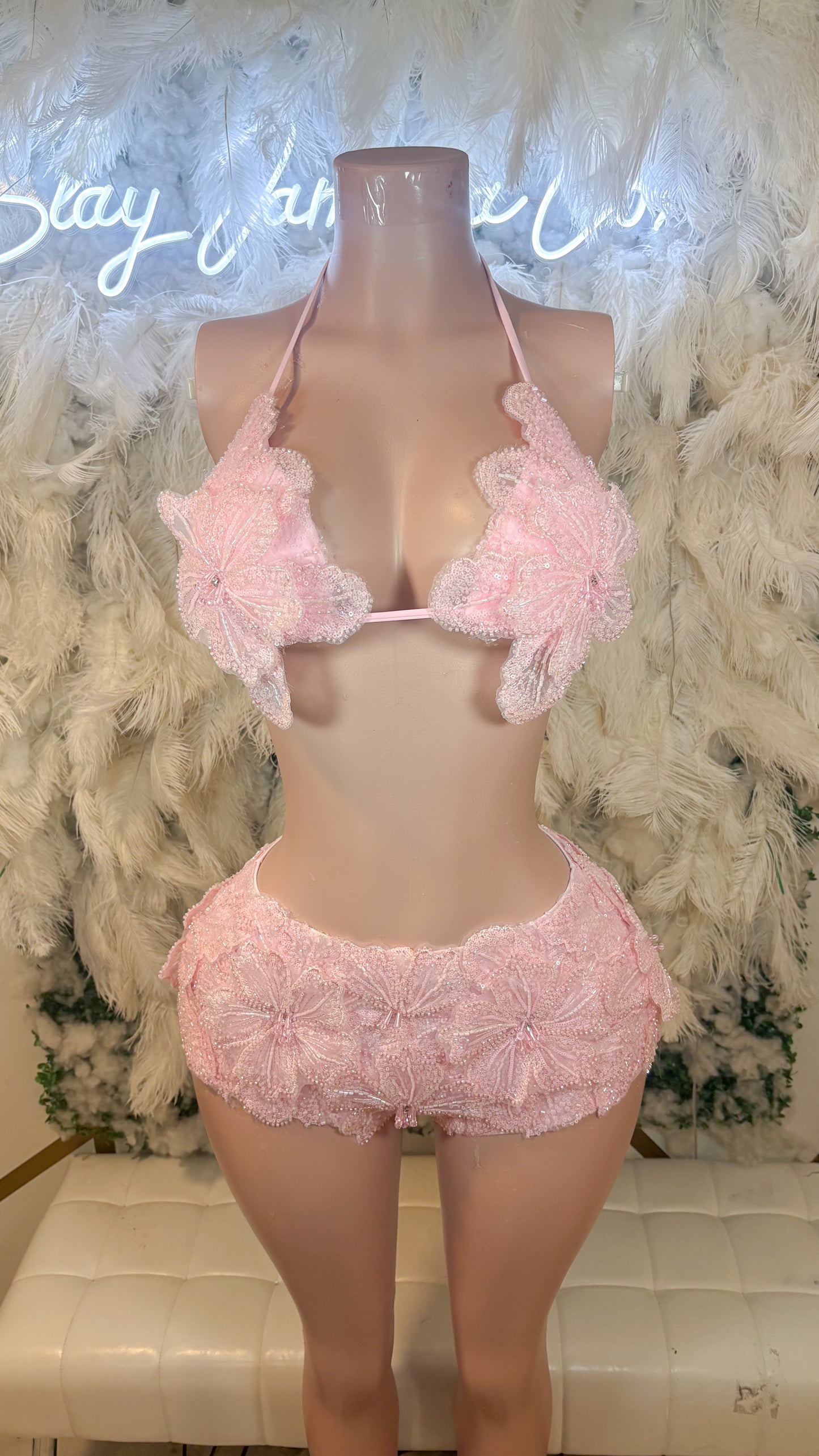 Seychelles  Doll Floral Sequin Shorts Set - Light Pink