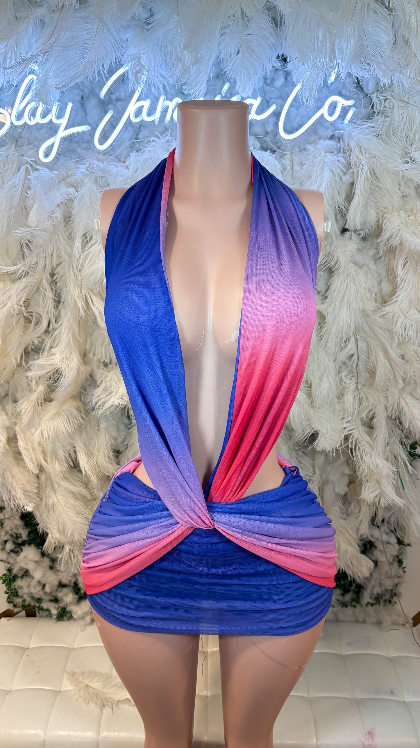 READY TO SHIP Summer Sorbet Twist Ombré Mini Dress -Purple Red