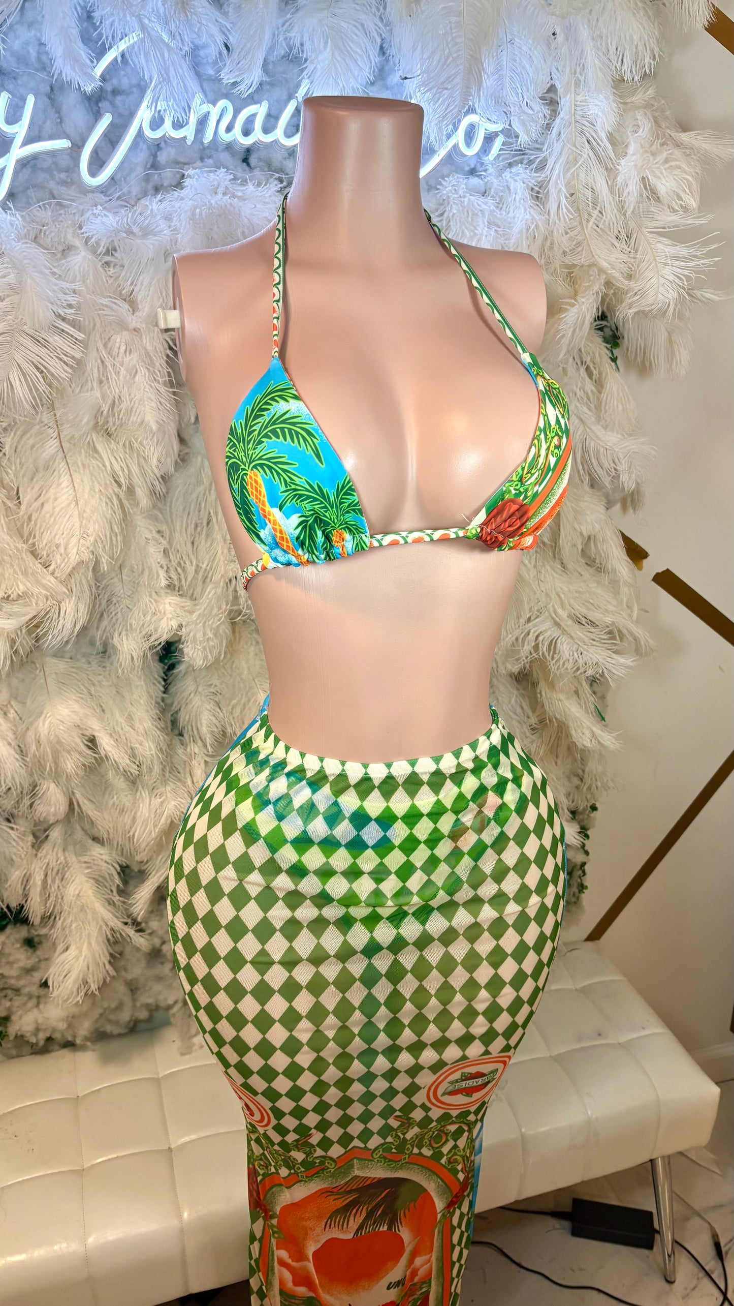 READY TO SHIP Miss Caicos Three Piece Skirt Set With Matching Headscarf