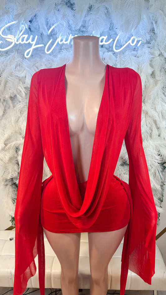 READY TO SHIP Her Main Attraction Draped Mesh Dress - Red