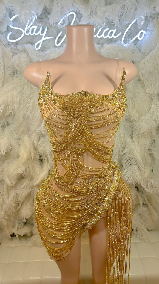 PREORDER ONLY  Layla's Top Pick Luxury Chained Corset Mini Dress- GOLD