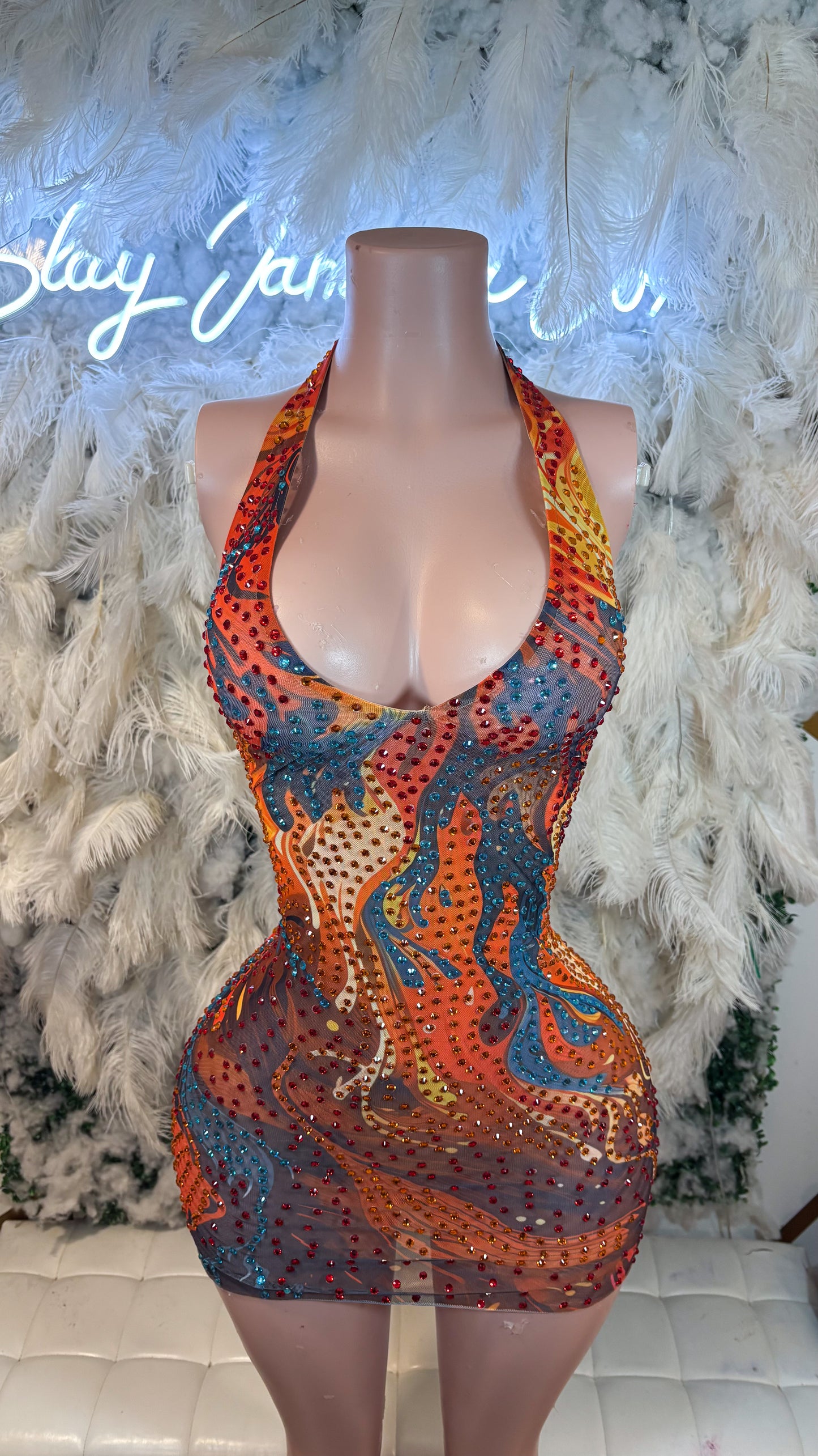 READY TO SHIP Essence Of Fury Mini Rhinestone Dress