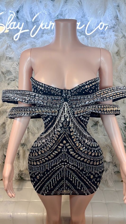 Ready To Ship Her Majesty Rhinestone Mini Dress