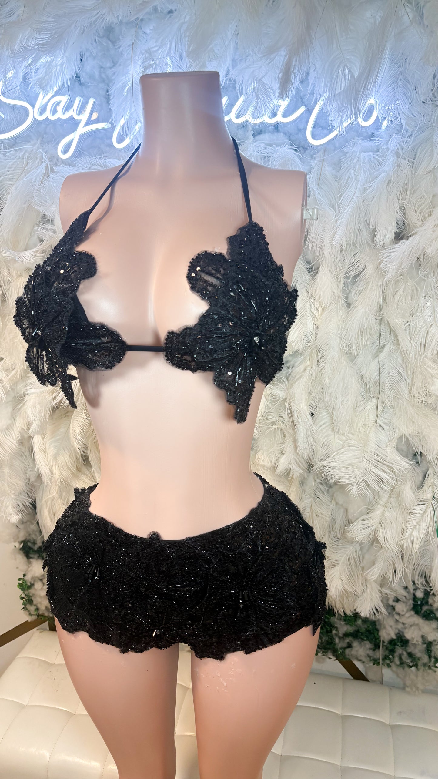 READY TO SHIP Seychelles  Doll Floral Sequin Shorts Set - Black