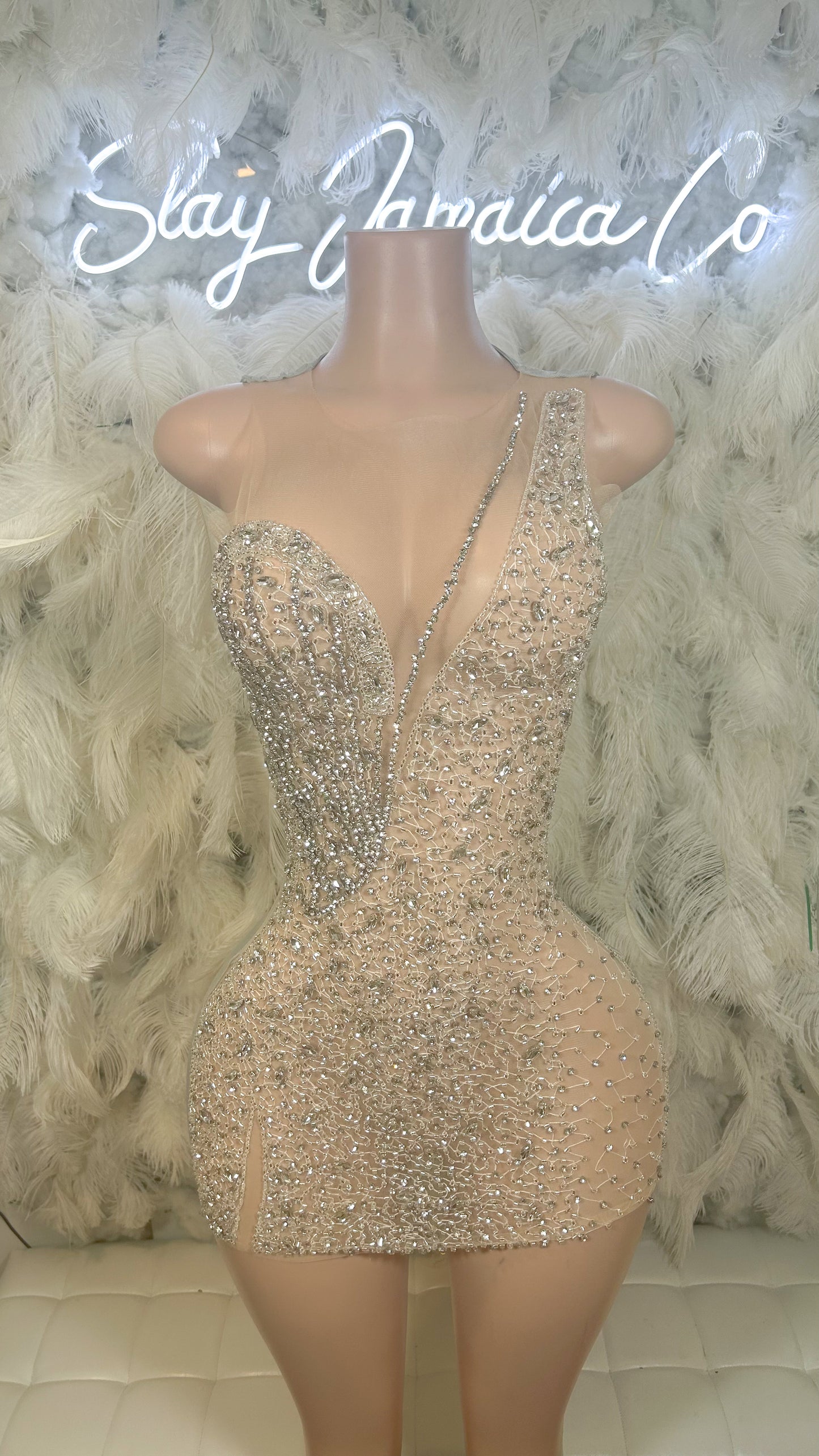READY TO SHIP Crystal Clear Luxe Rhinestone Mini Dress