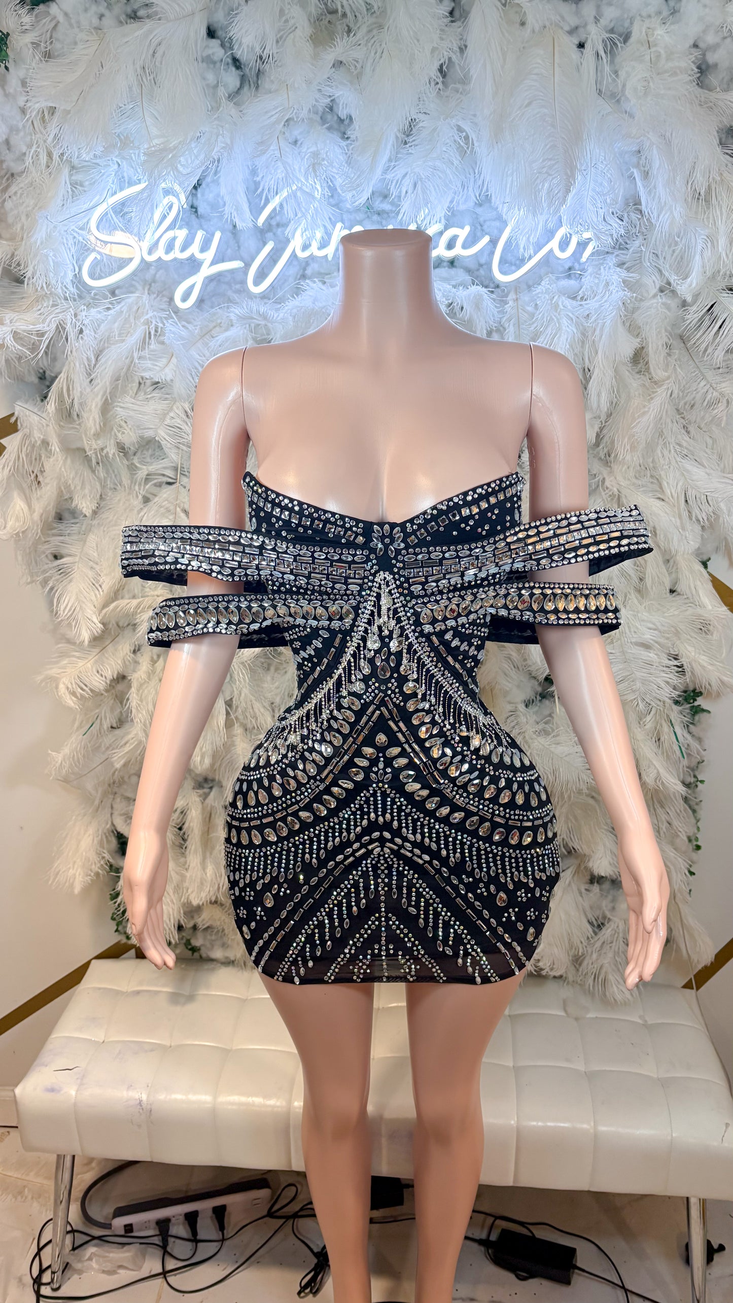 Ready To Ship Her Majesty Rhinestone Mini Dress