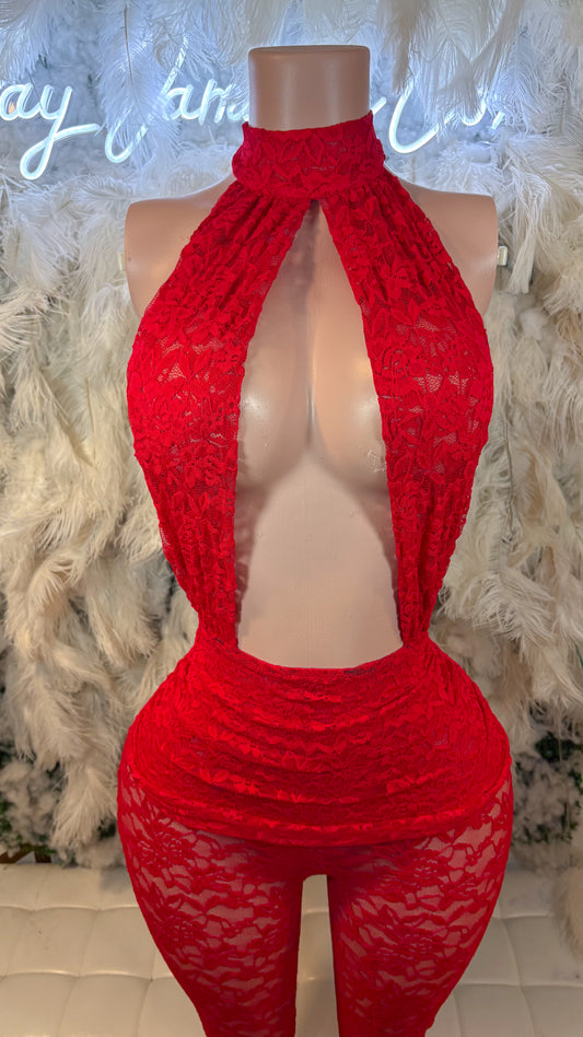 Romantic Mood Lace Jumpsuit- Red