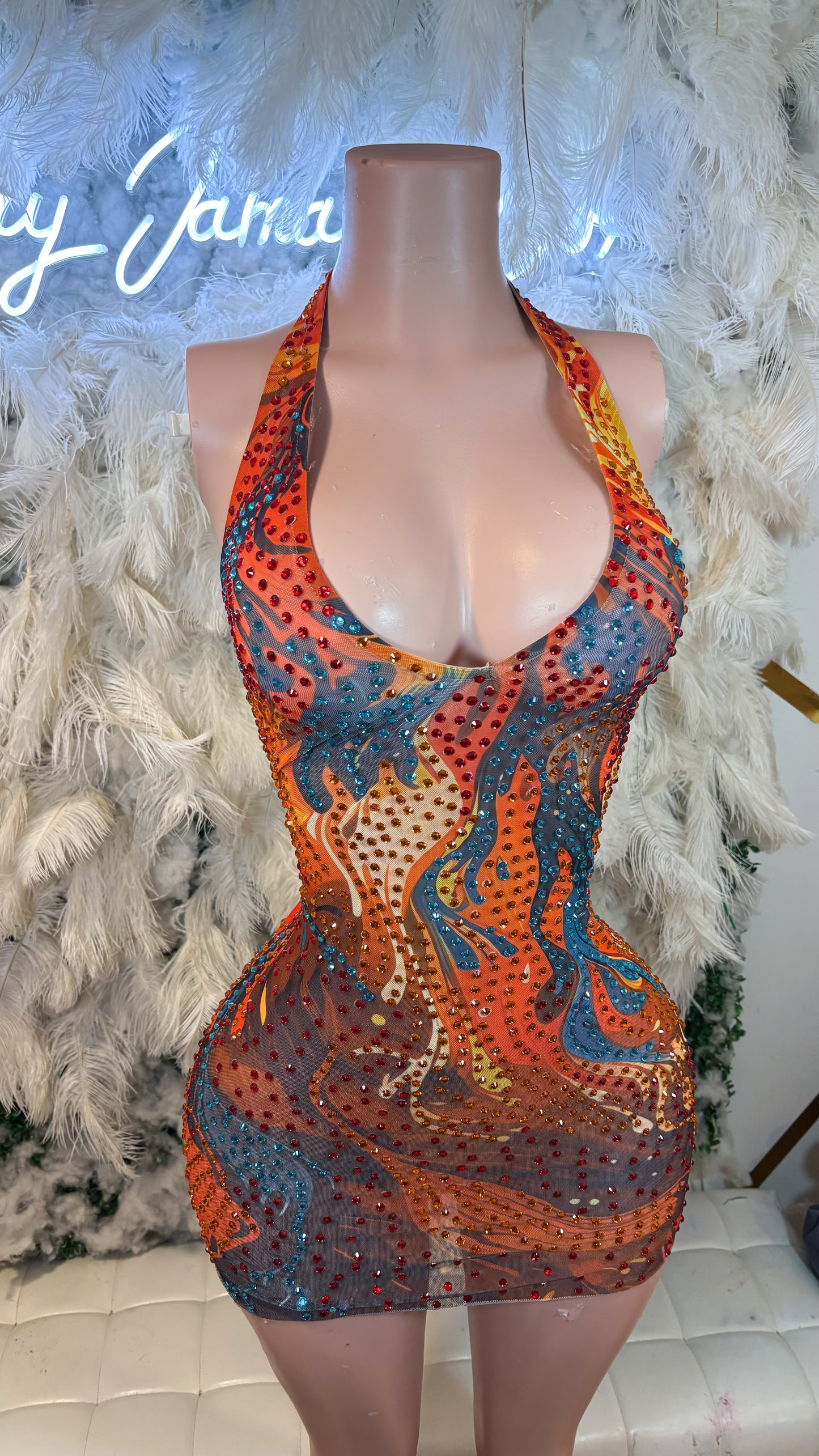 READY TO SHIP Essence Of Fury Mini Rhinestone Dress