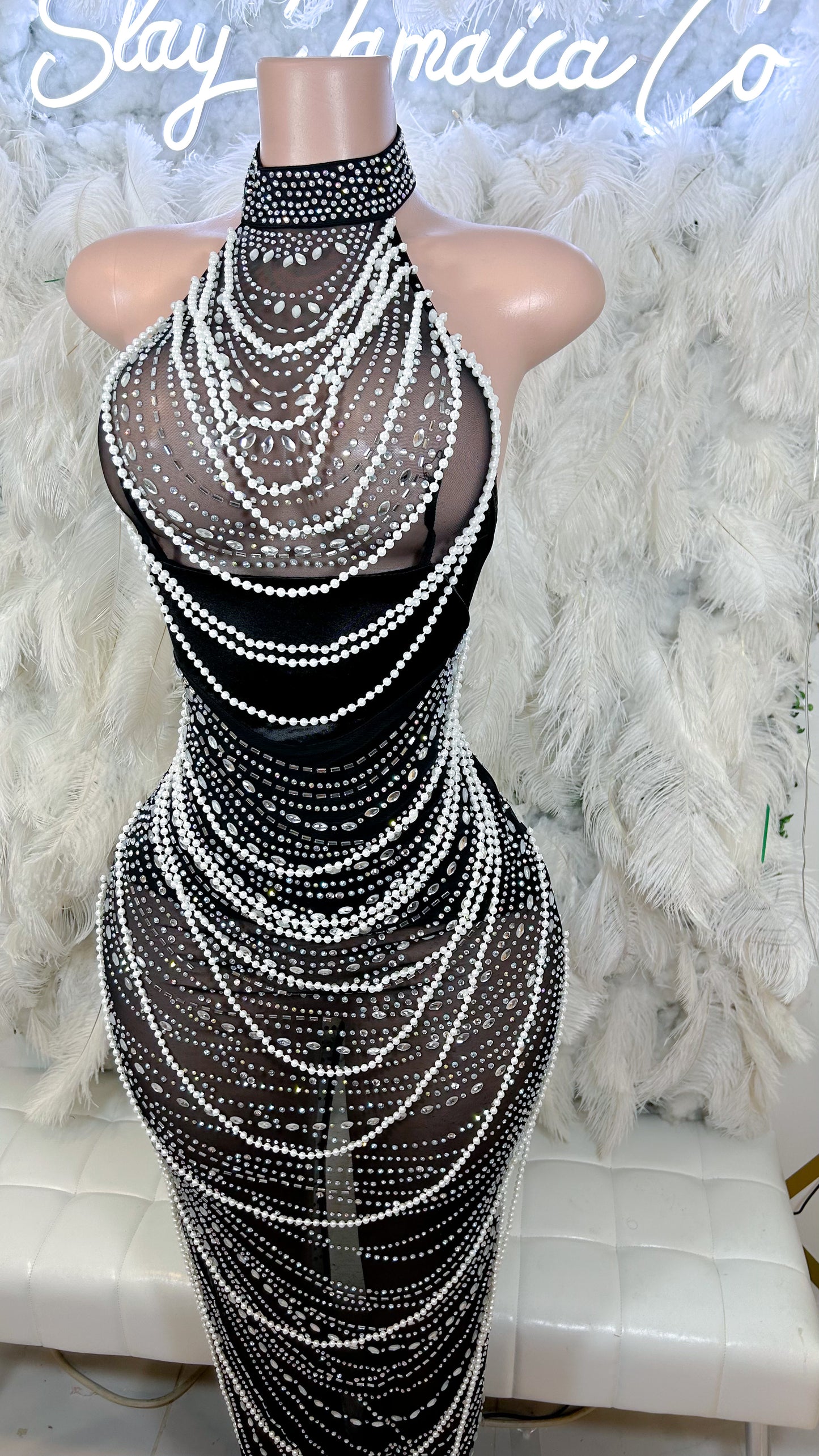 Latest Obsession Pearl Layered Rhinestone Maxi Dress