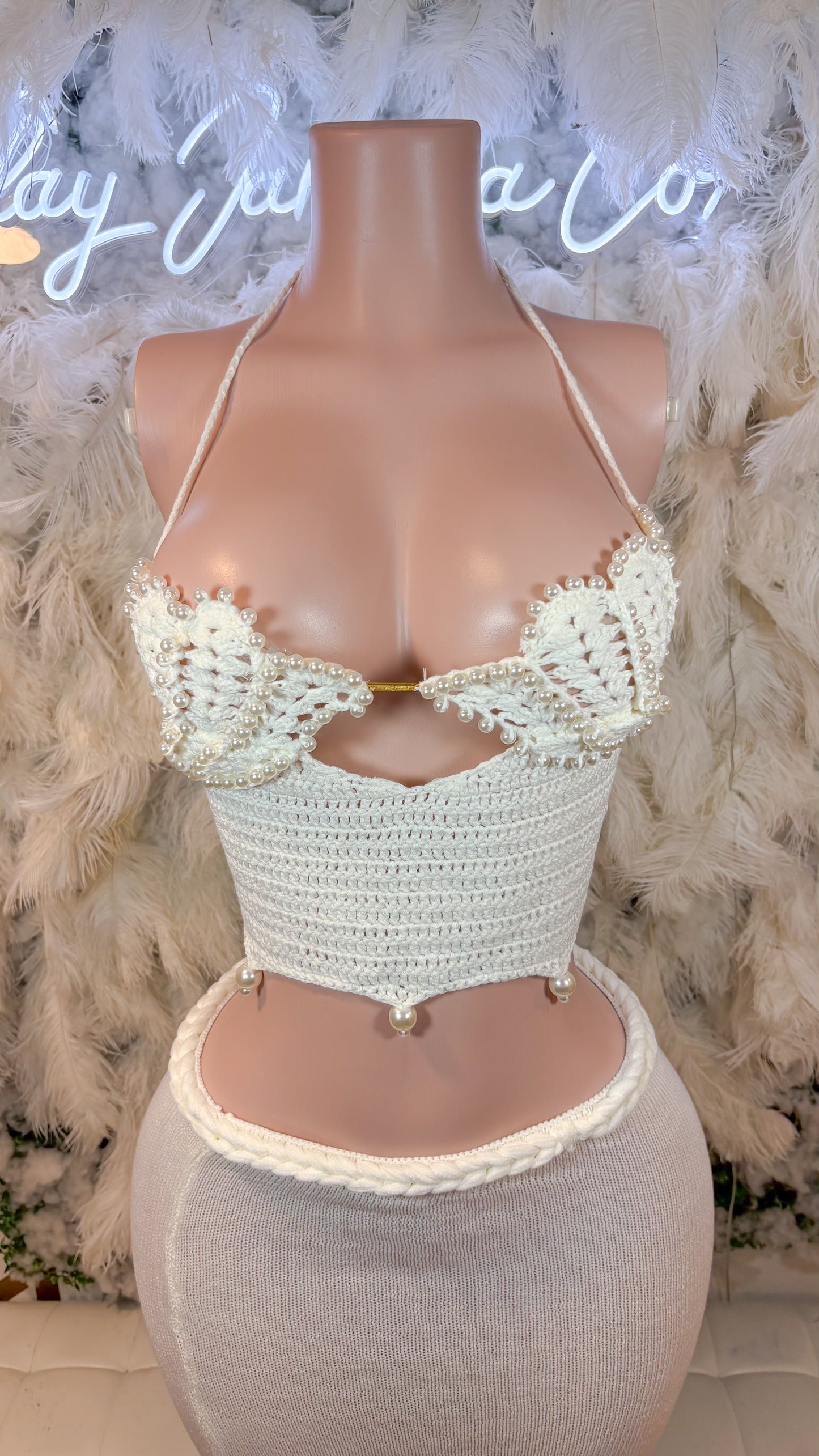 Seashell Dreams Knitted Pearl Crochet Skirt Set