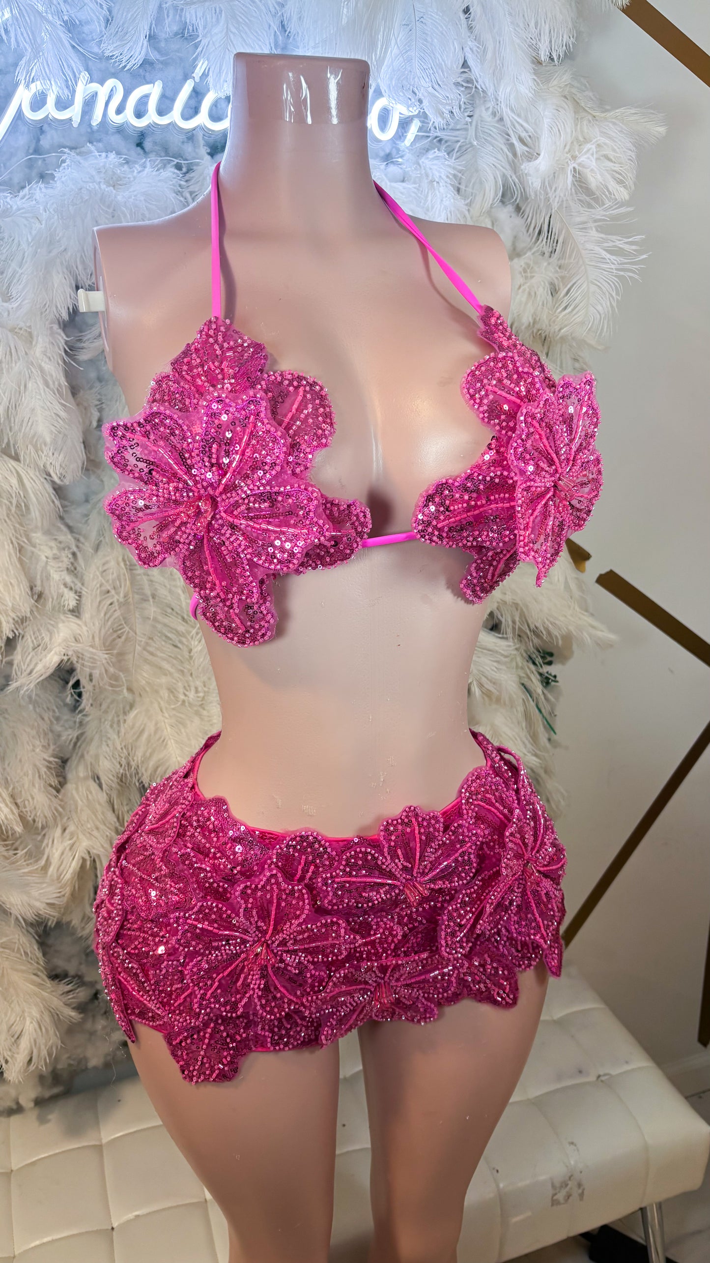 Seychelles Doll Floral Sequin Shorts Set - Pink