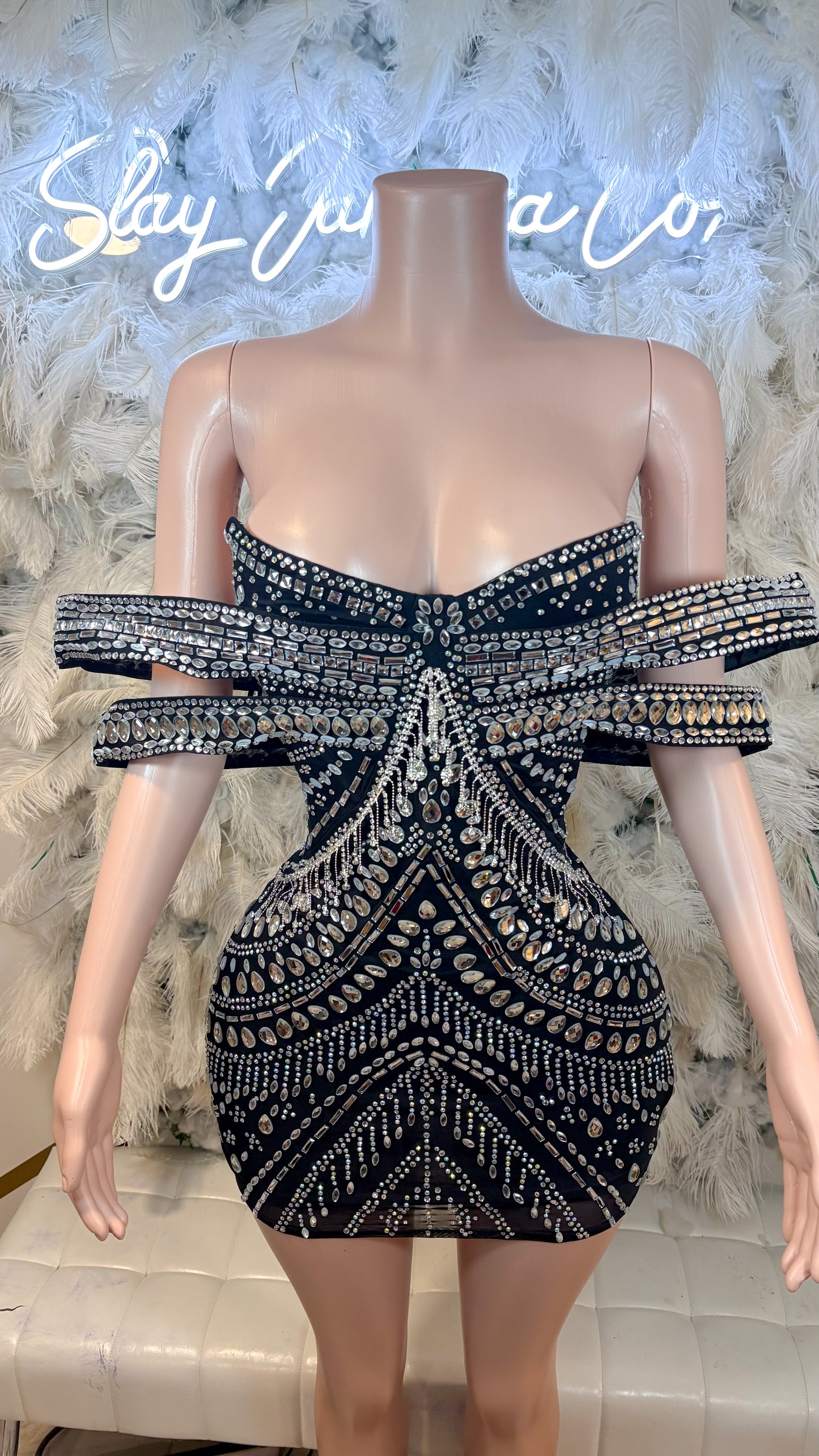 Ready To Ship Her Majesty Rhinestone Mini Dress