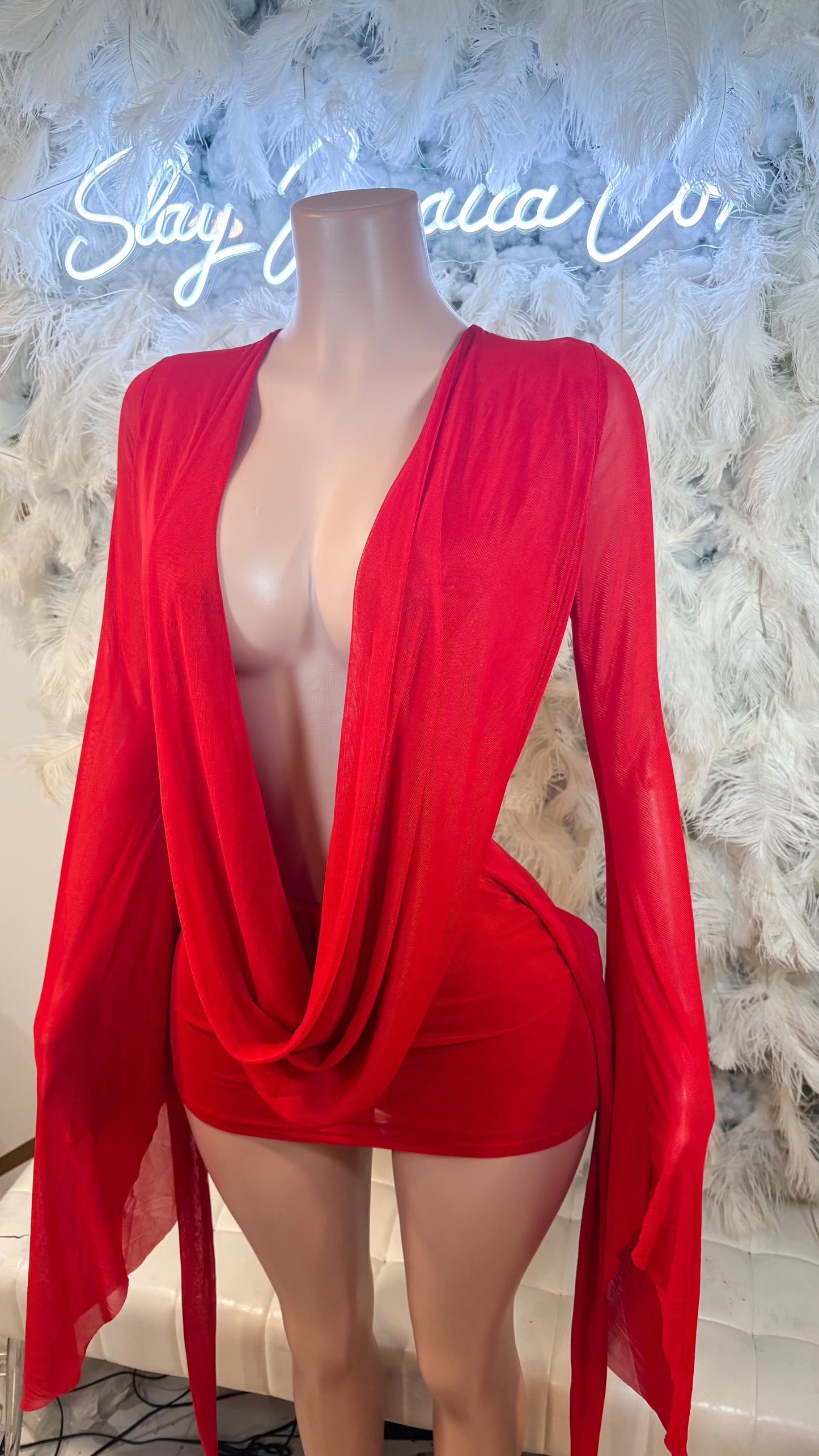 READY TO SHIP Her Main Attraction Draped Mesh Dress - Red