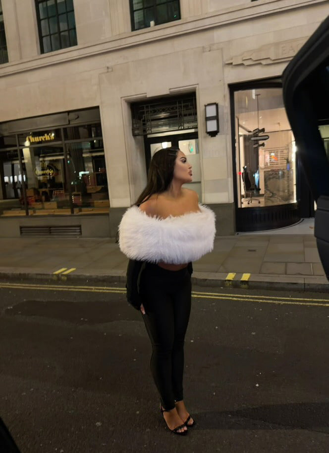 Femme Aura Fur Romper - White / Black Combo