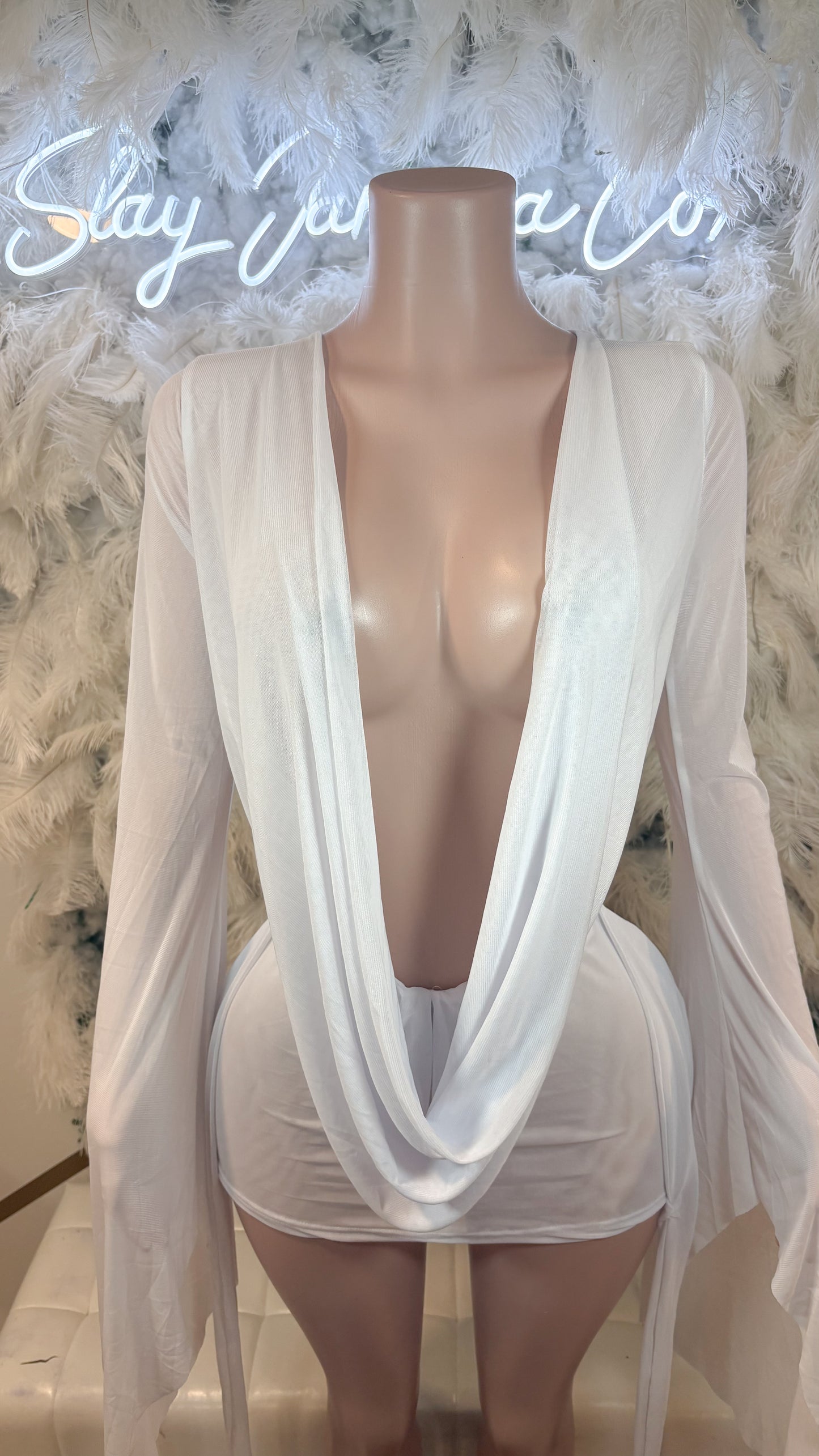 Her Main Attraction Draped Mesh Dress - White