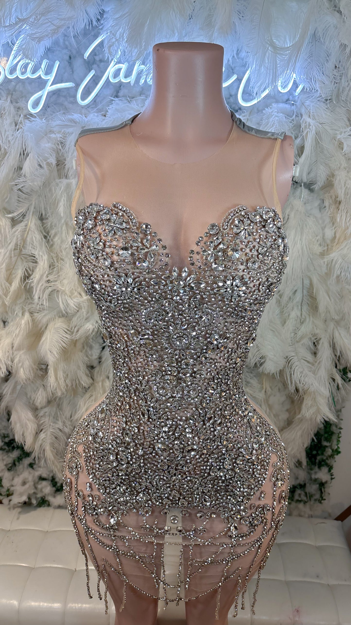 READY TO SHIP Her Main Aura Luxe Rhinestone Mini Dress
