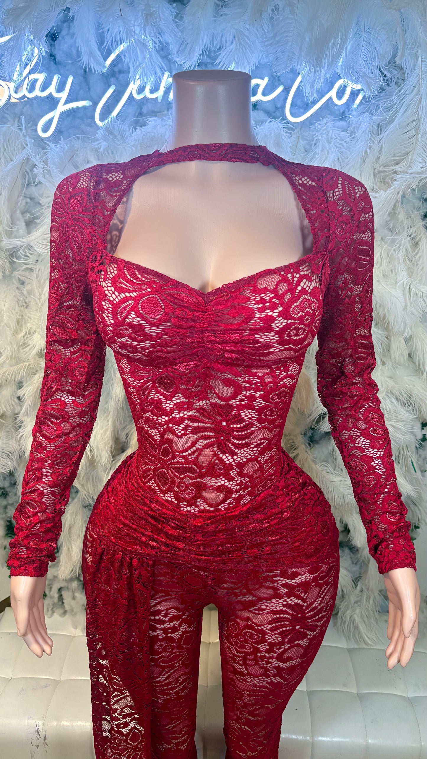 Midnight Luxuries Mesh Two Piece Pants Set - Burgundy