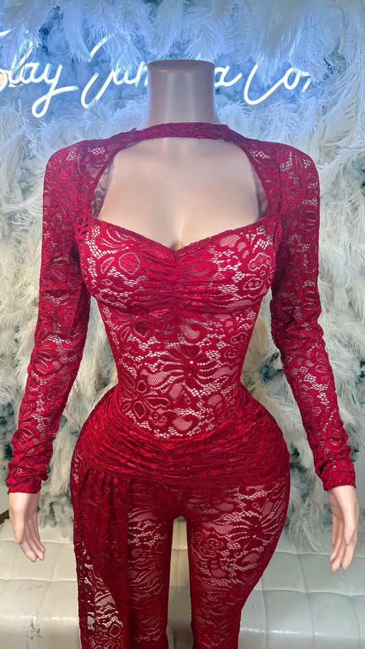 Midnight Luxuries Mesh Two Piece Pants Set - Burgundy