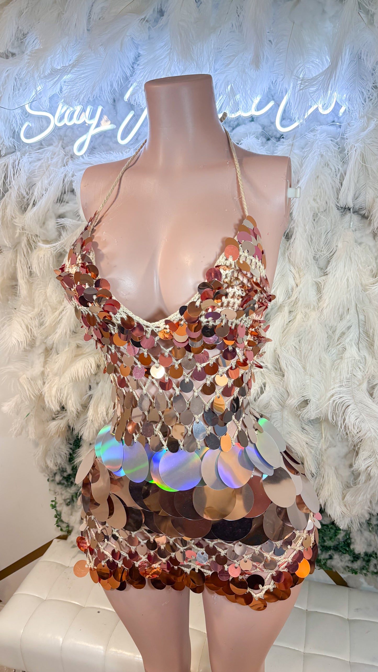 READY TO SHIP Bottles And Lights Knit Assorted Sequin Mini Dress - Rose Silvee Mix