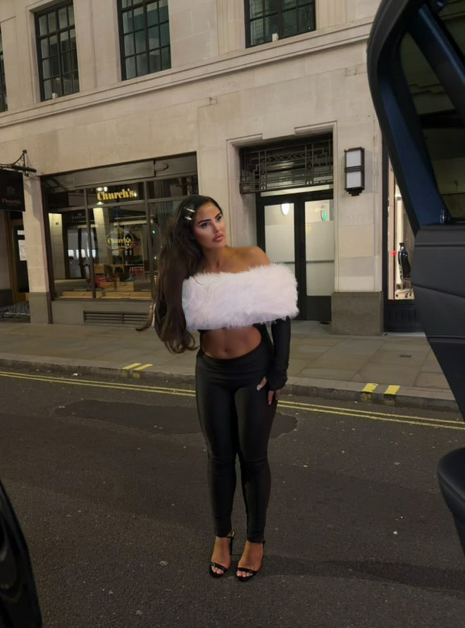 Femme Aura Fur Romper - White / Black Combo