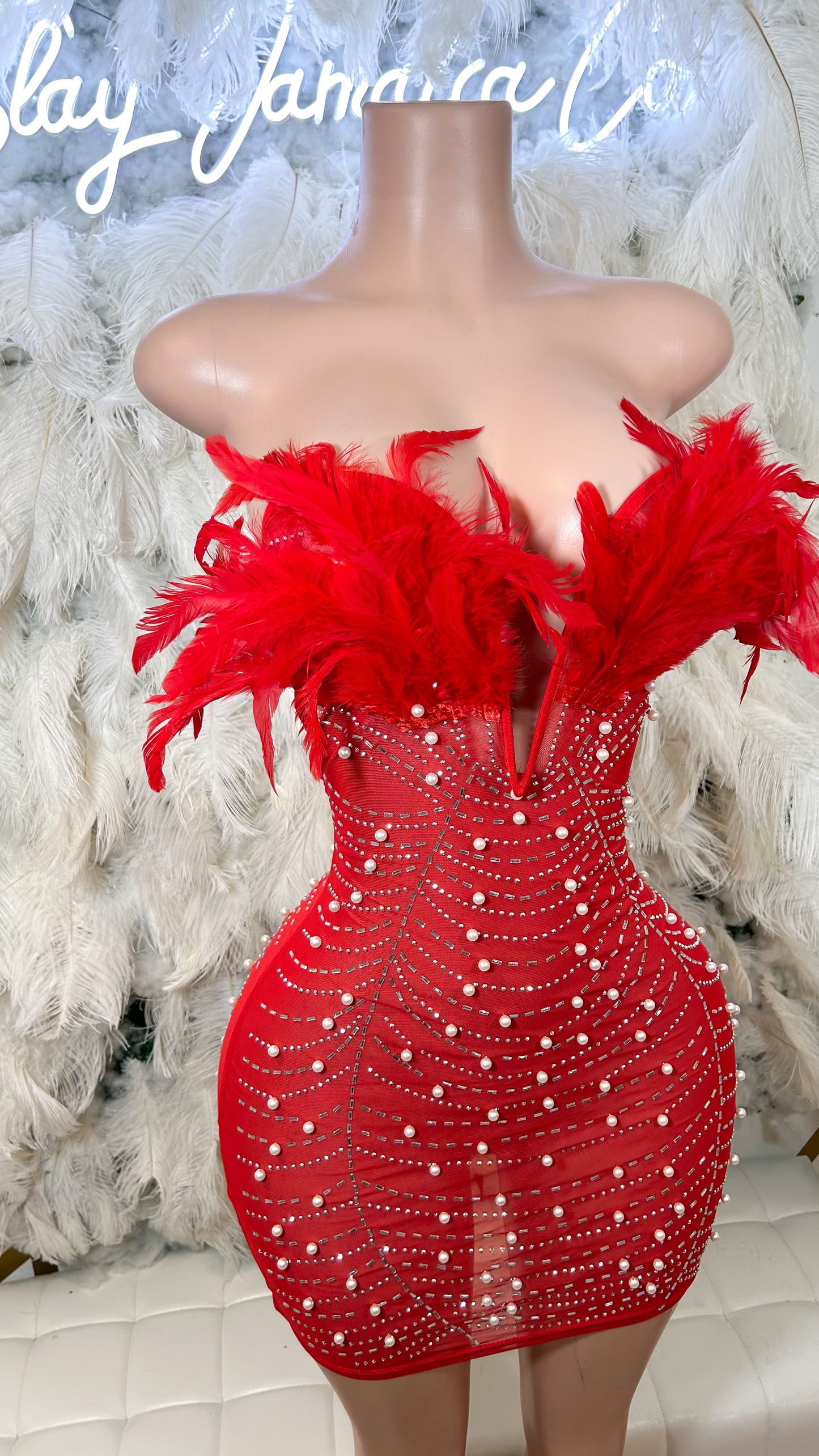 Baddest In The Room Pearl Mesh Mini Dress - Red