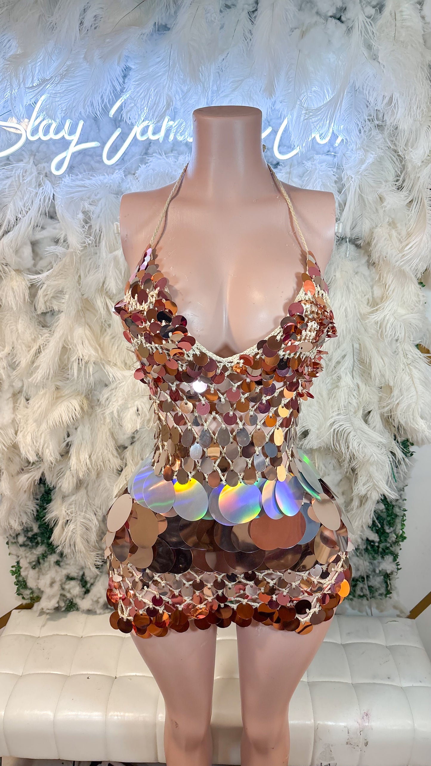 READY TO SHIP Bottles And Lights Knit Assorted Sequin Mini Dress - Rose Silvee Mix