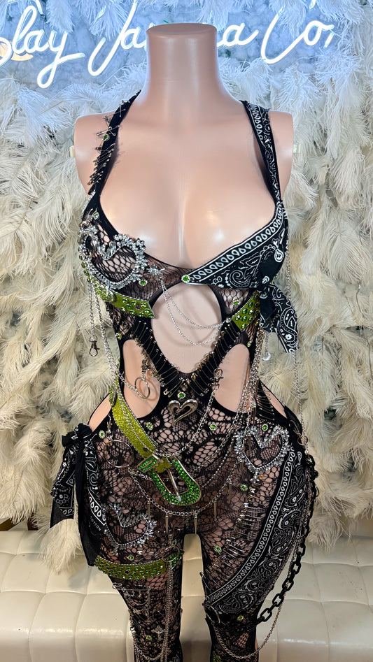 Slimerella Embellished Mesh Jumpsuit