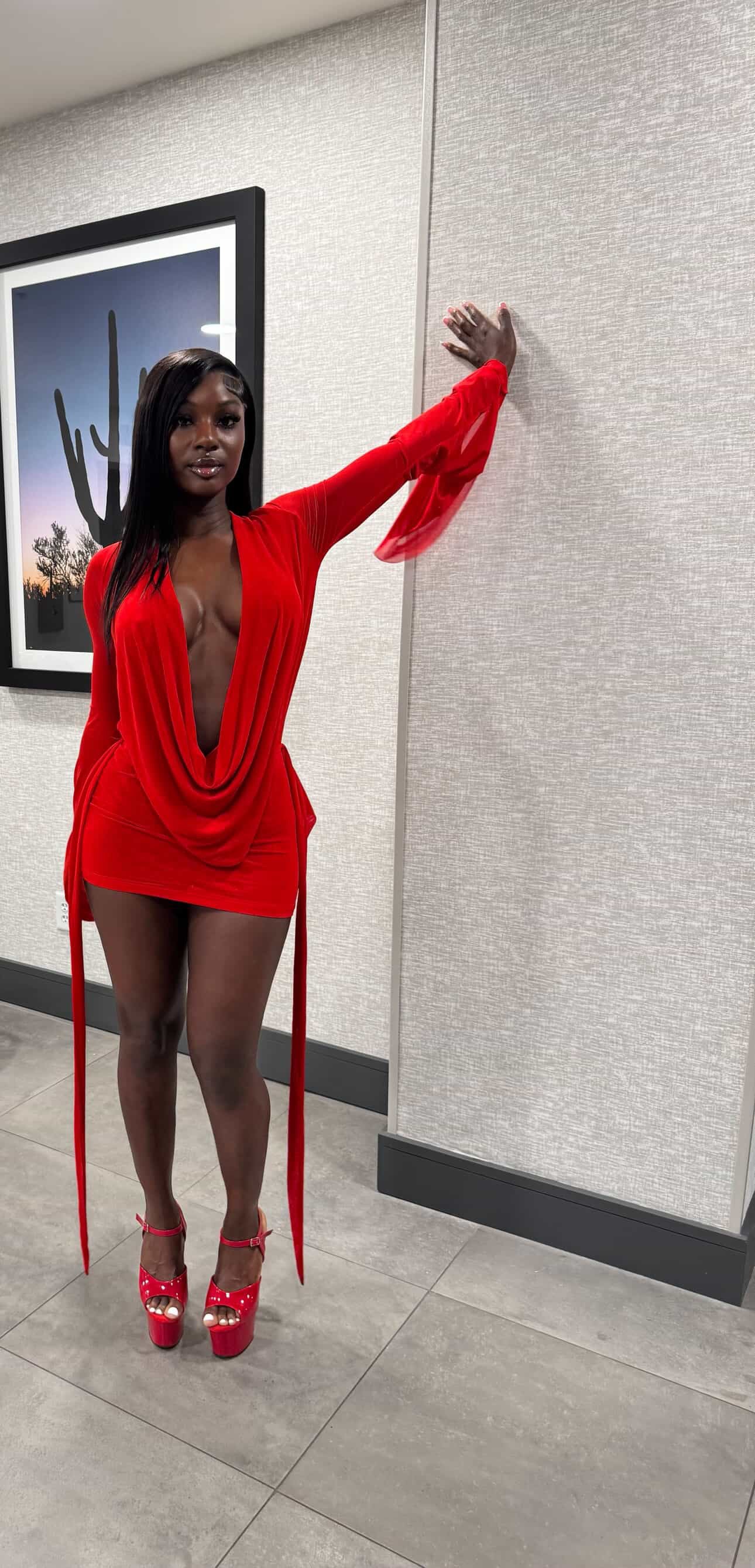 Her Main Attraction Draped Mesh Dress - Red