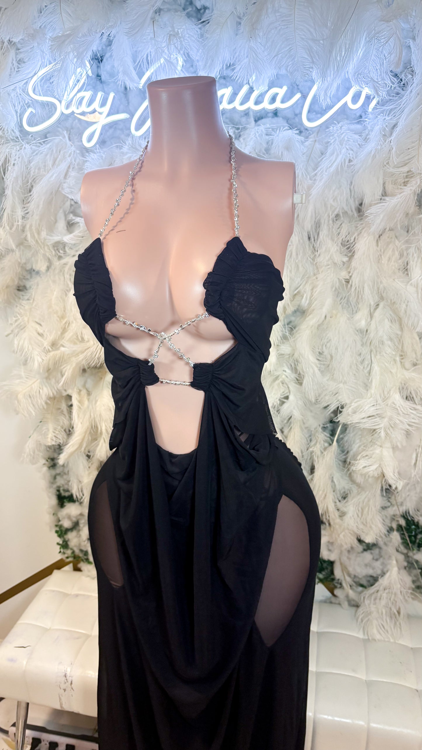 Miss Provocateur Ruched Mesh Maxi Dress - Midnight Black