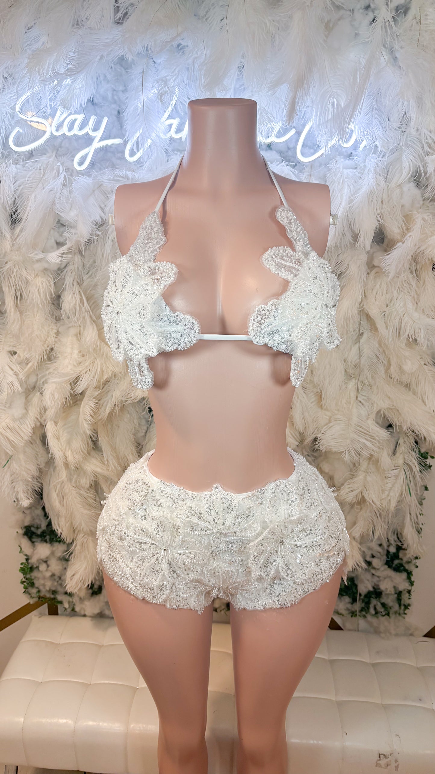 Seychelles  Doll Floral Sequin Shorts Set - White