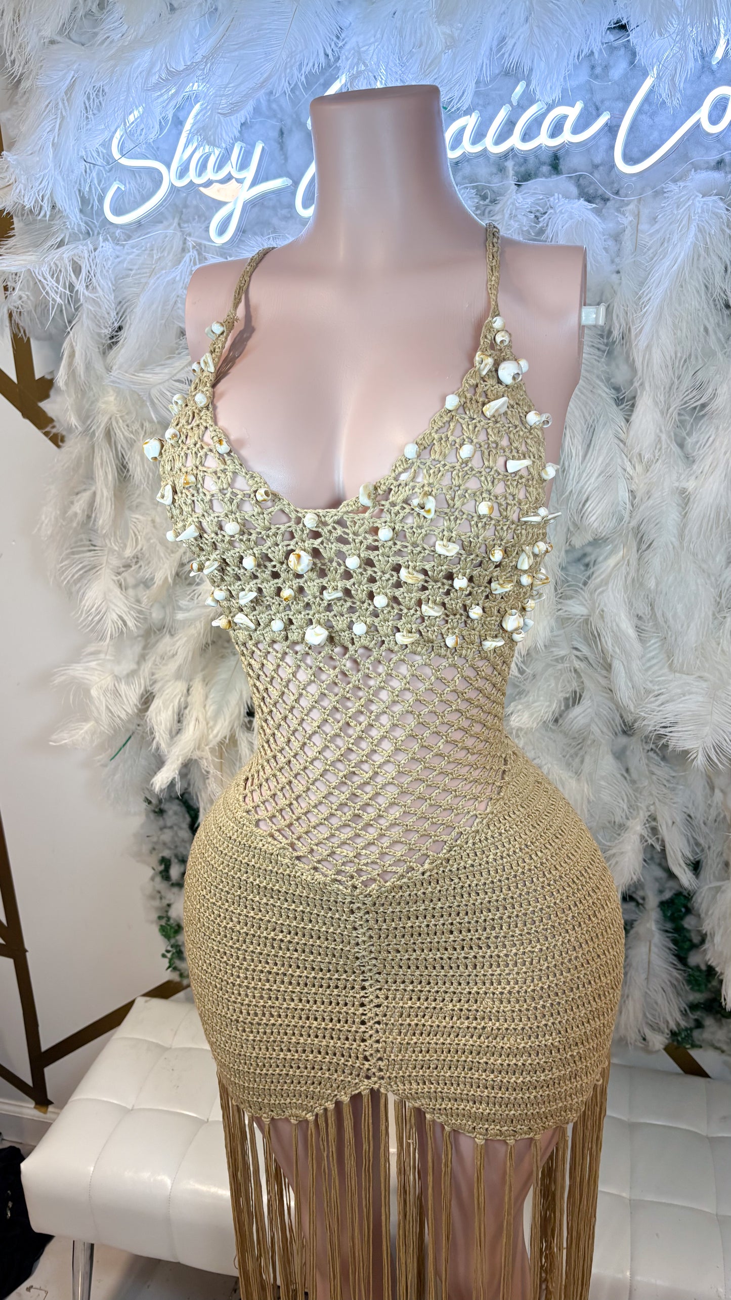 READY TO SHIP By The Seaside Crochet Shell Maxi Dress