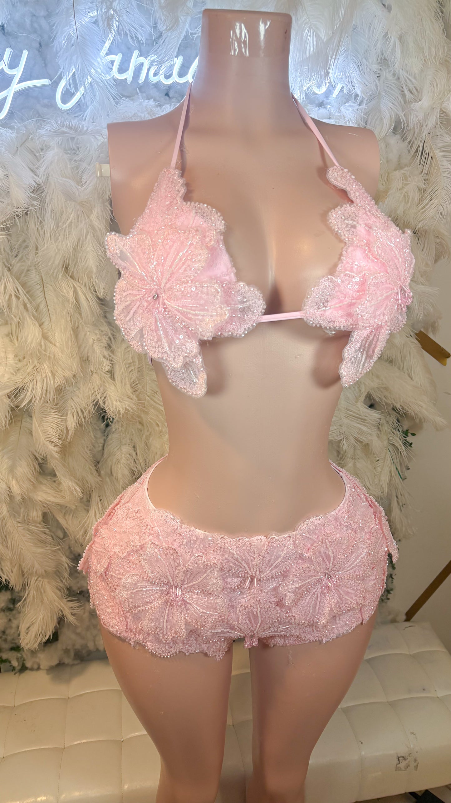 Seychelles  Doll Floral Sequin Shorts Set - Light Pink