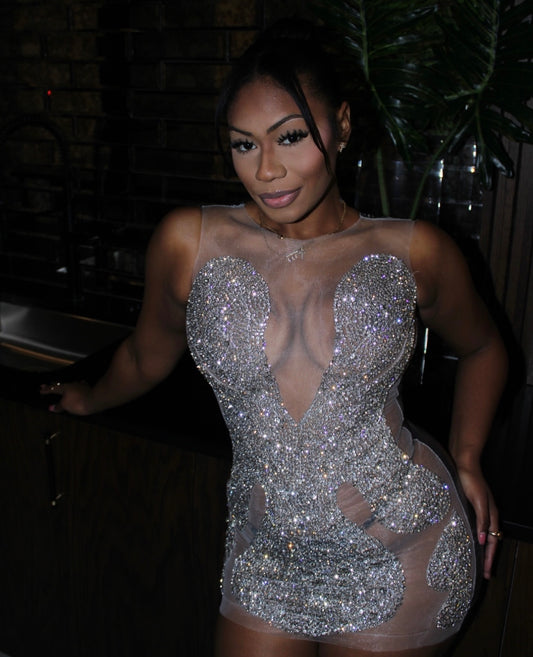 READY TO SHIP Stars Are Us Always Rhinestone Luxe Mini Dress