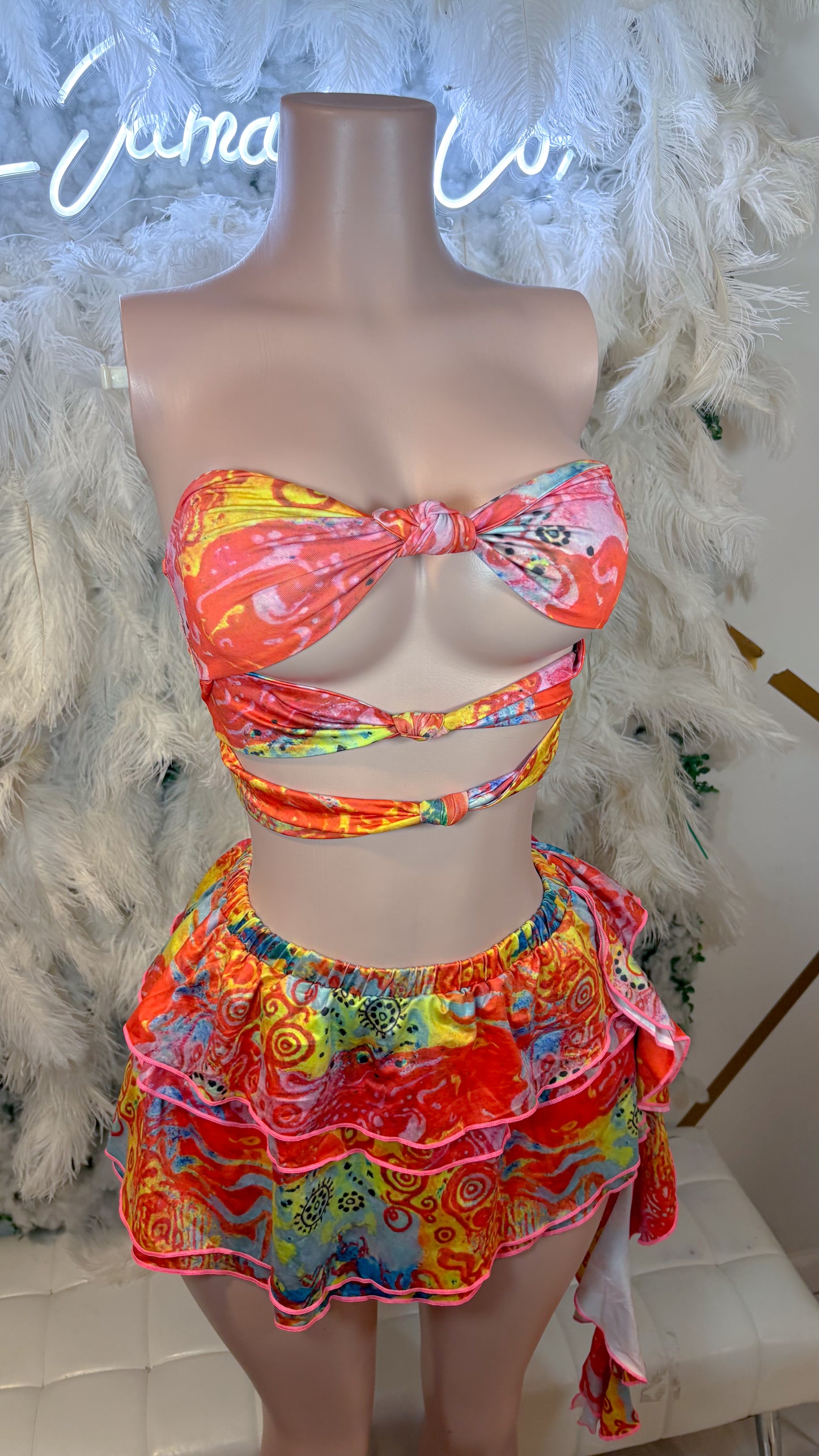 READY TO SHIP Coral Floral Skirt Set