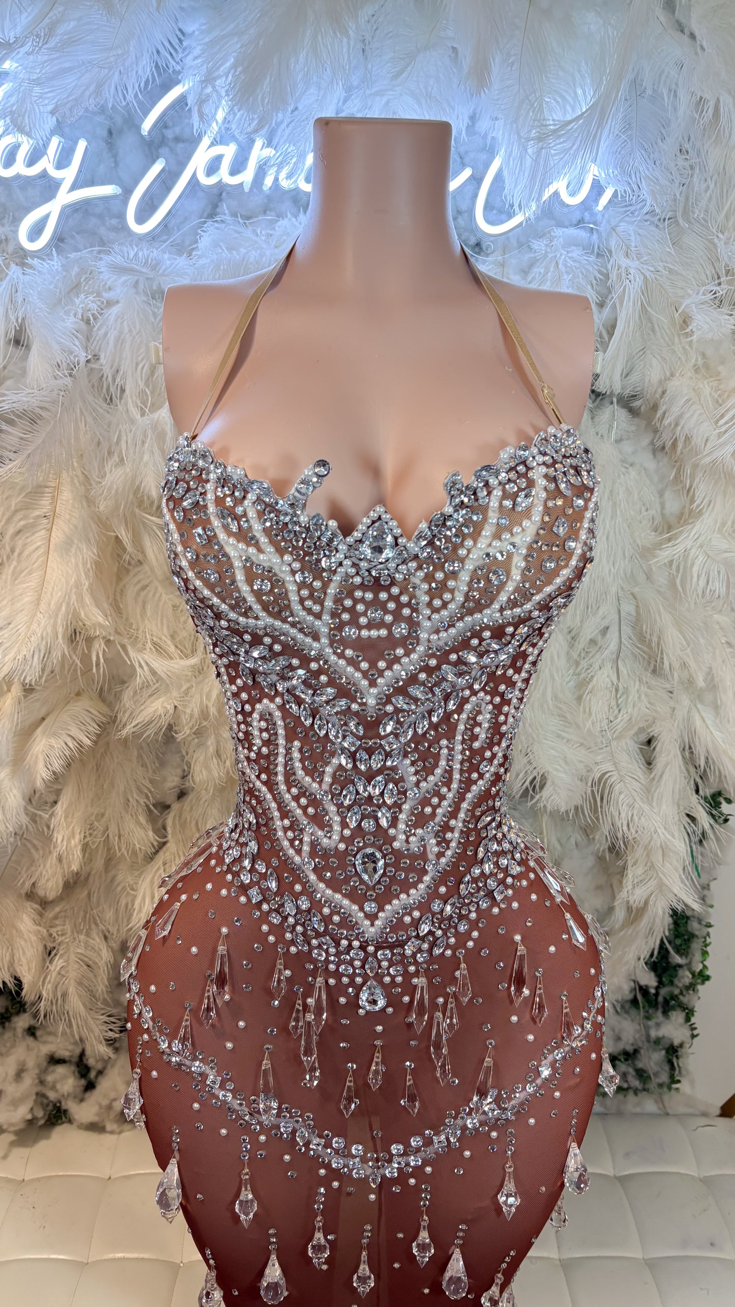 READY TO SHIP Teardrops Of Luxe Rhinestone Maxi Mesh Dress