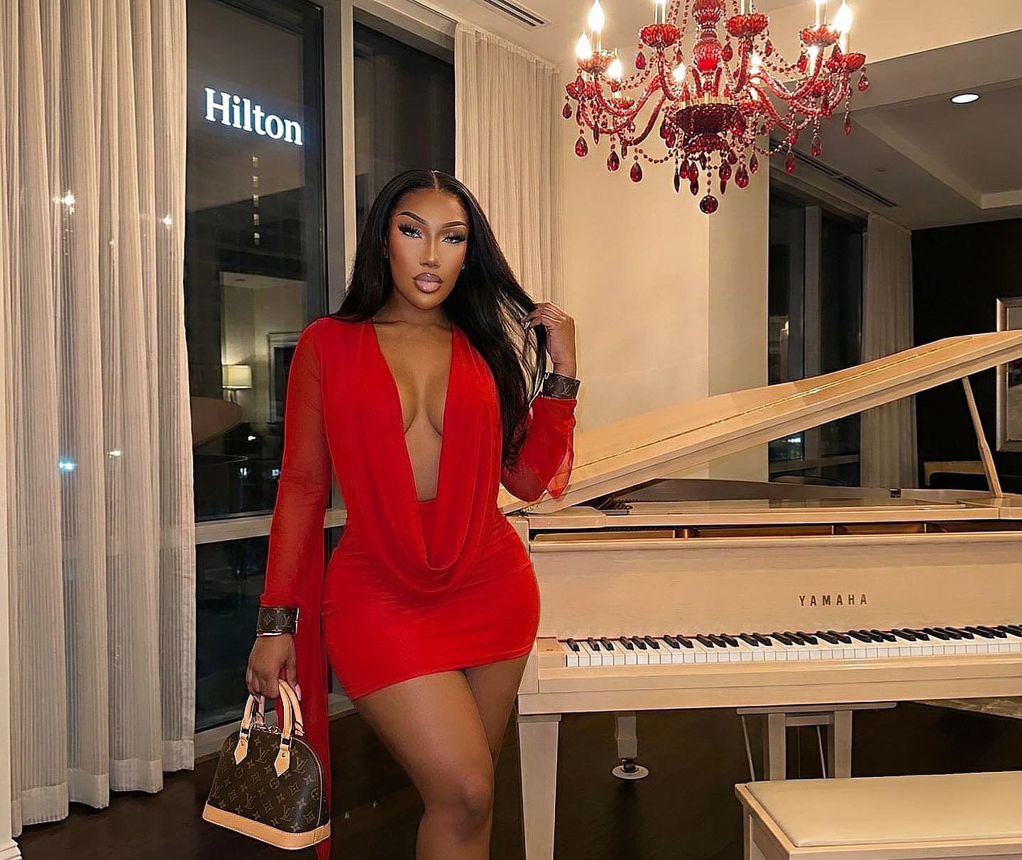 READY TO SHIP Her Main Attraction Draped Mesh Dress - Red