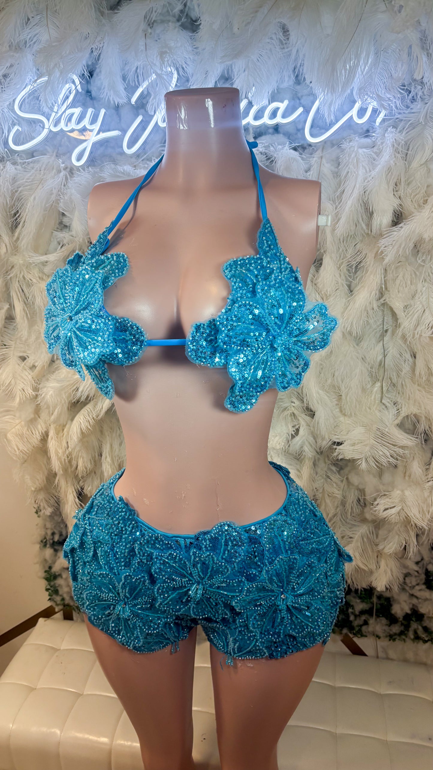 Seychelles Doll Floral Sequin Shorts Set - Aqua