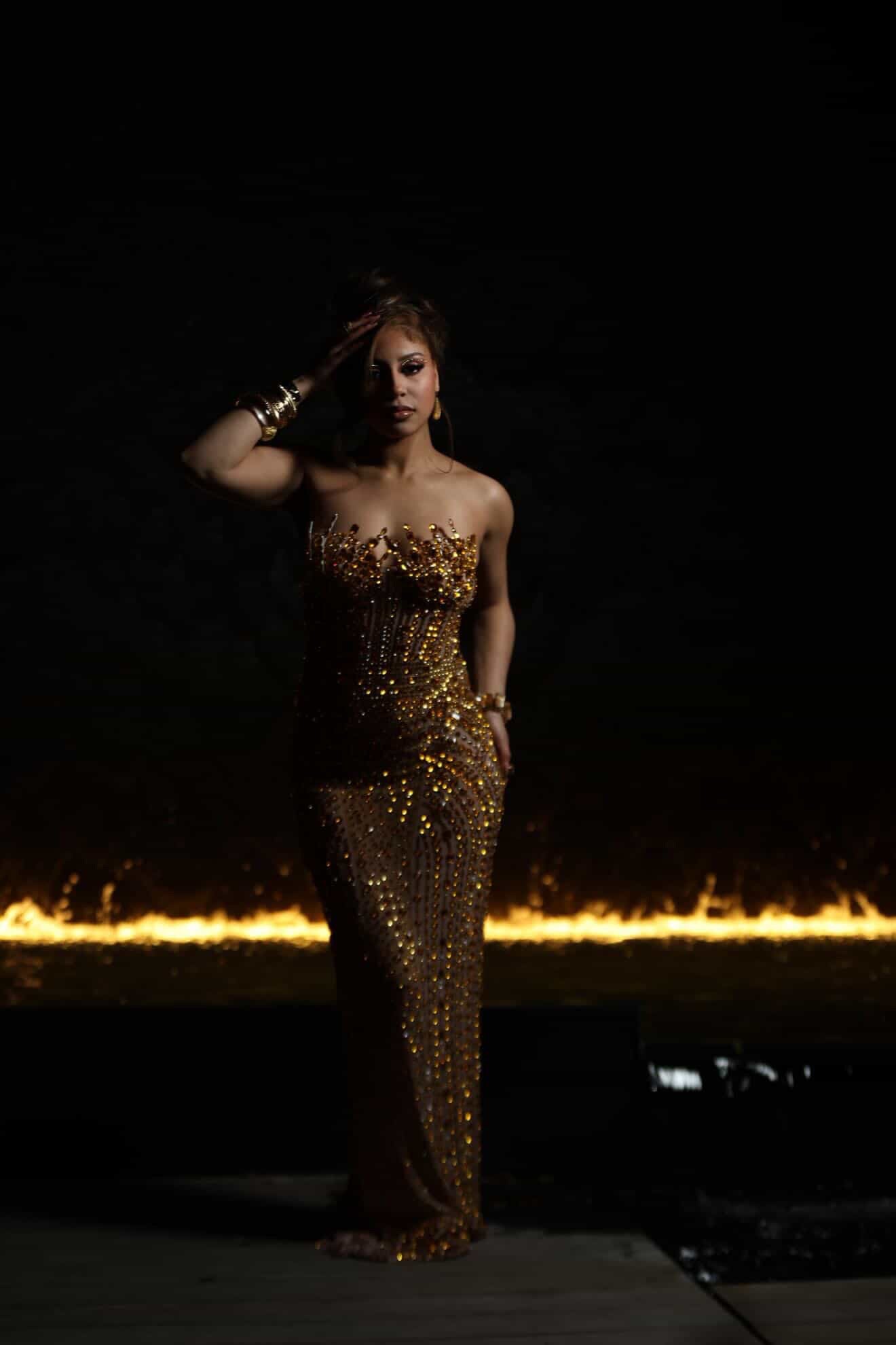 READY TO SHIP  Stunner Forever Rhinestone Maxi Dress -Gold