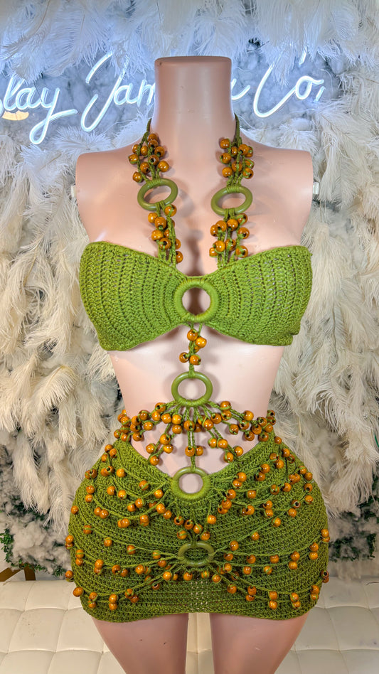 READY TO SHIP Bali Babe Beaded Knitted Mini Dress - Green